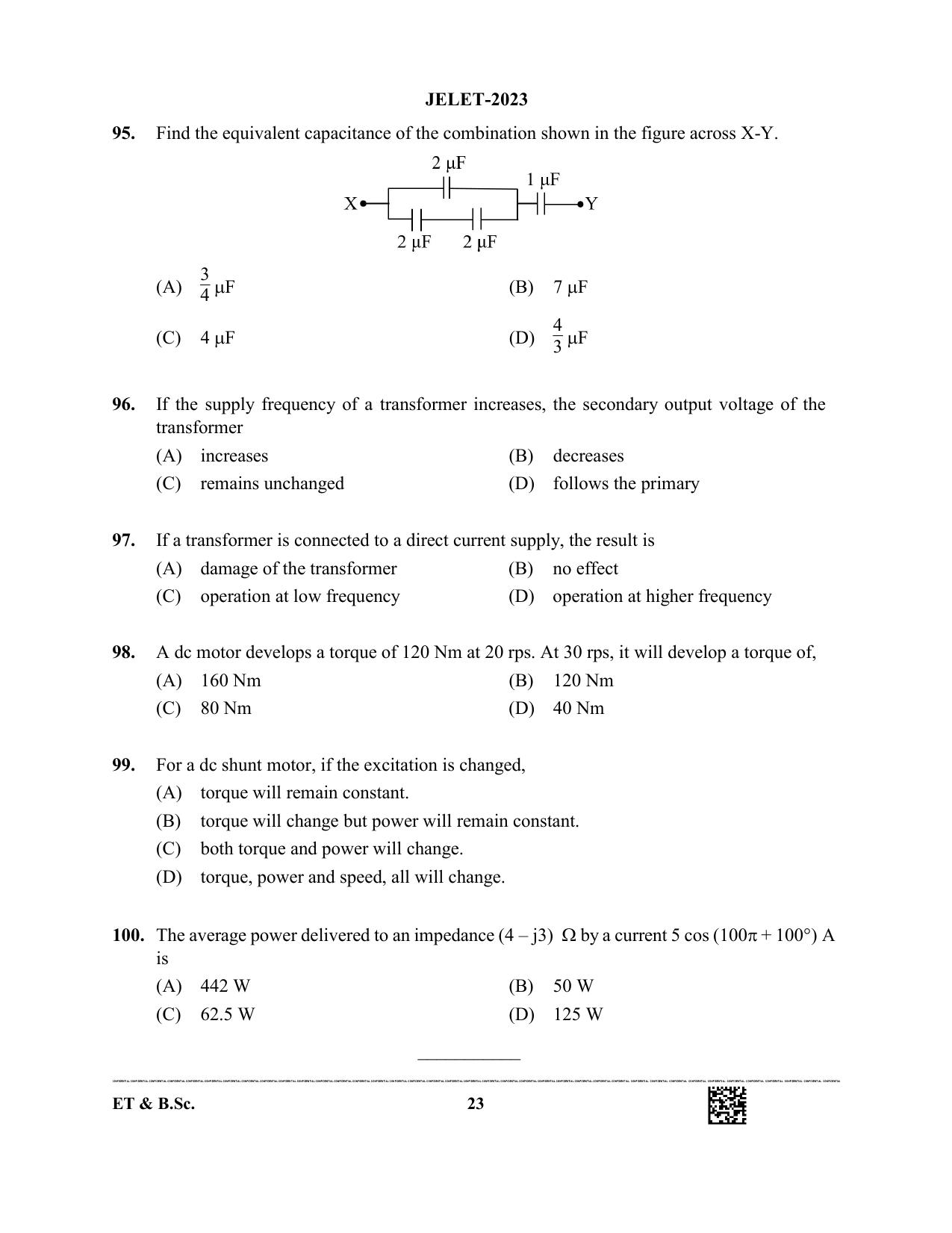 WBJEE JELET 2023 Paper I (ET & BSC) Question Papers - Page 23