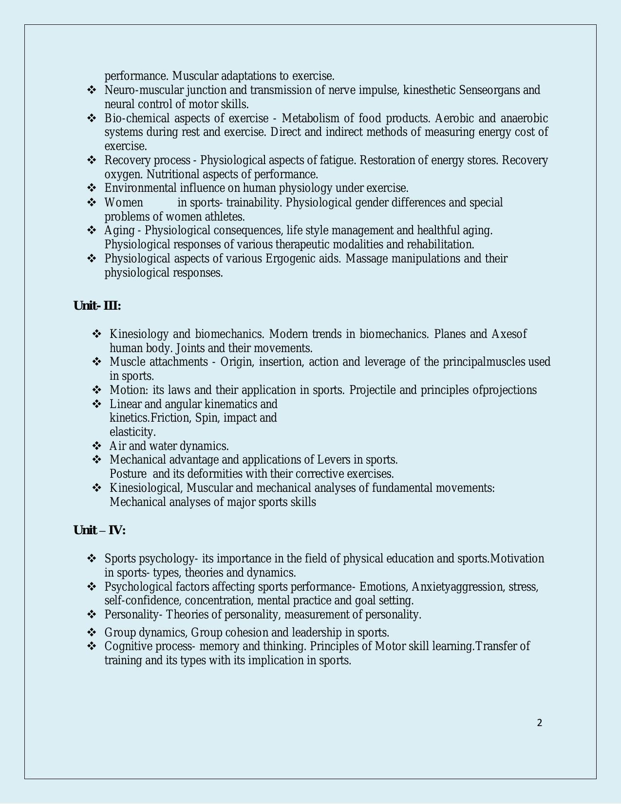NTA PhD Entrance Exam Physical Education & Sport Science Syllabus - Page 2