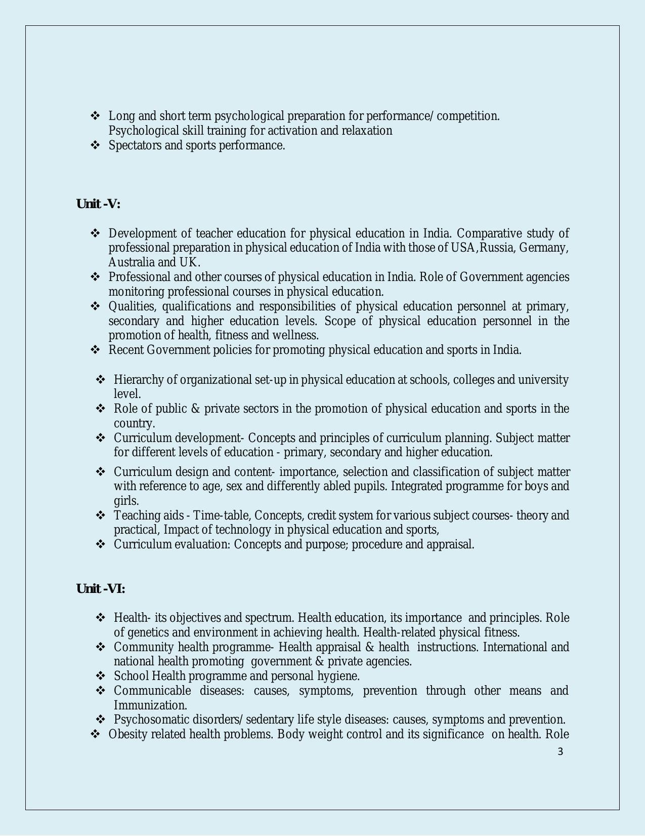NTA PhD Entrance Exam Physical Education & Sport Science Syllabus - Page 3