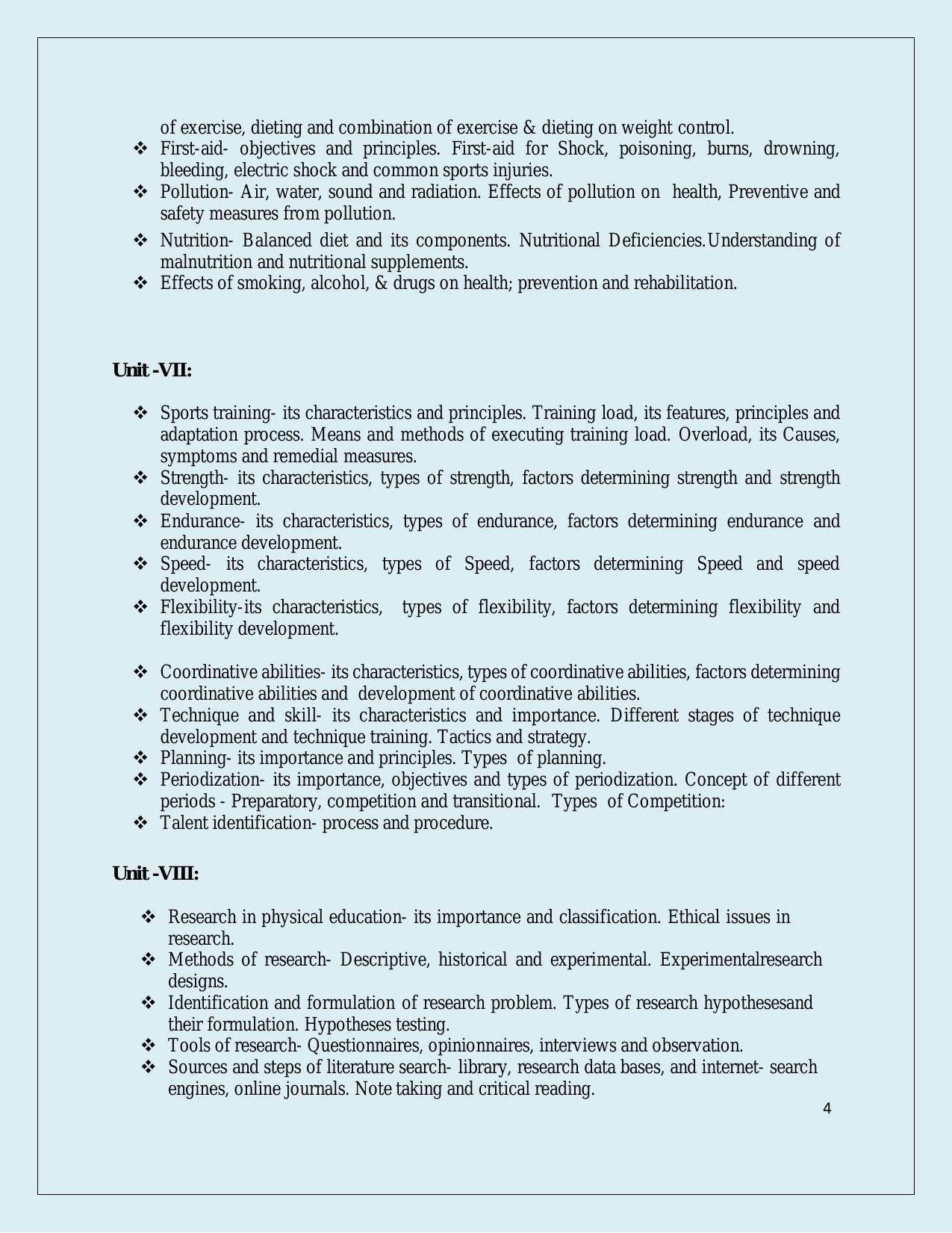 NTA PhD Entrance Exam Physical Education & Sport Science Syllabus - Page 4