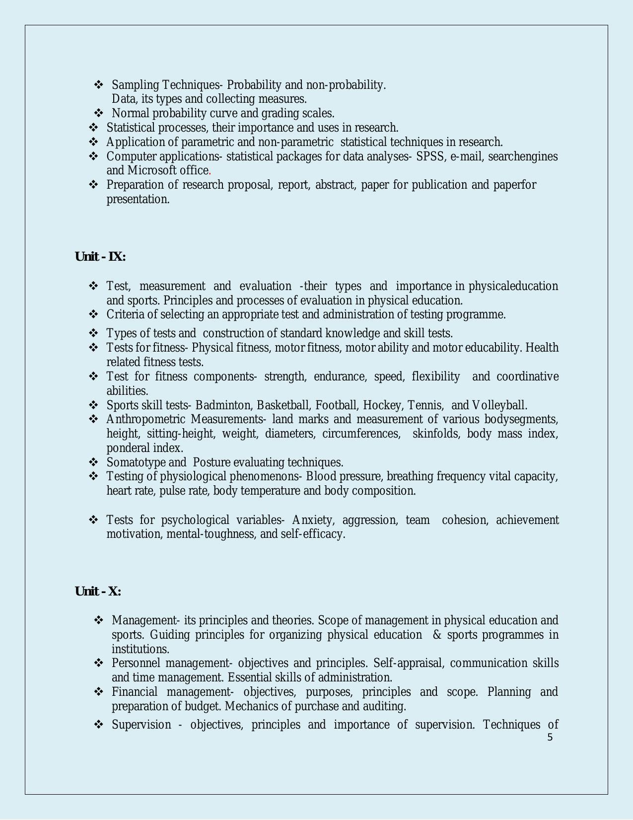 NTA PhD Entrance Exam Physical Education & Sport Science Syllabus - Page 5
