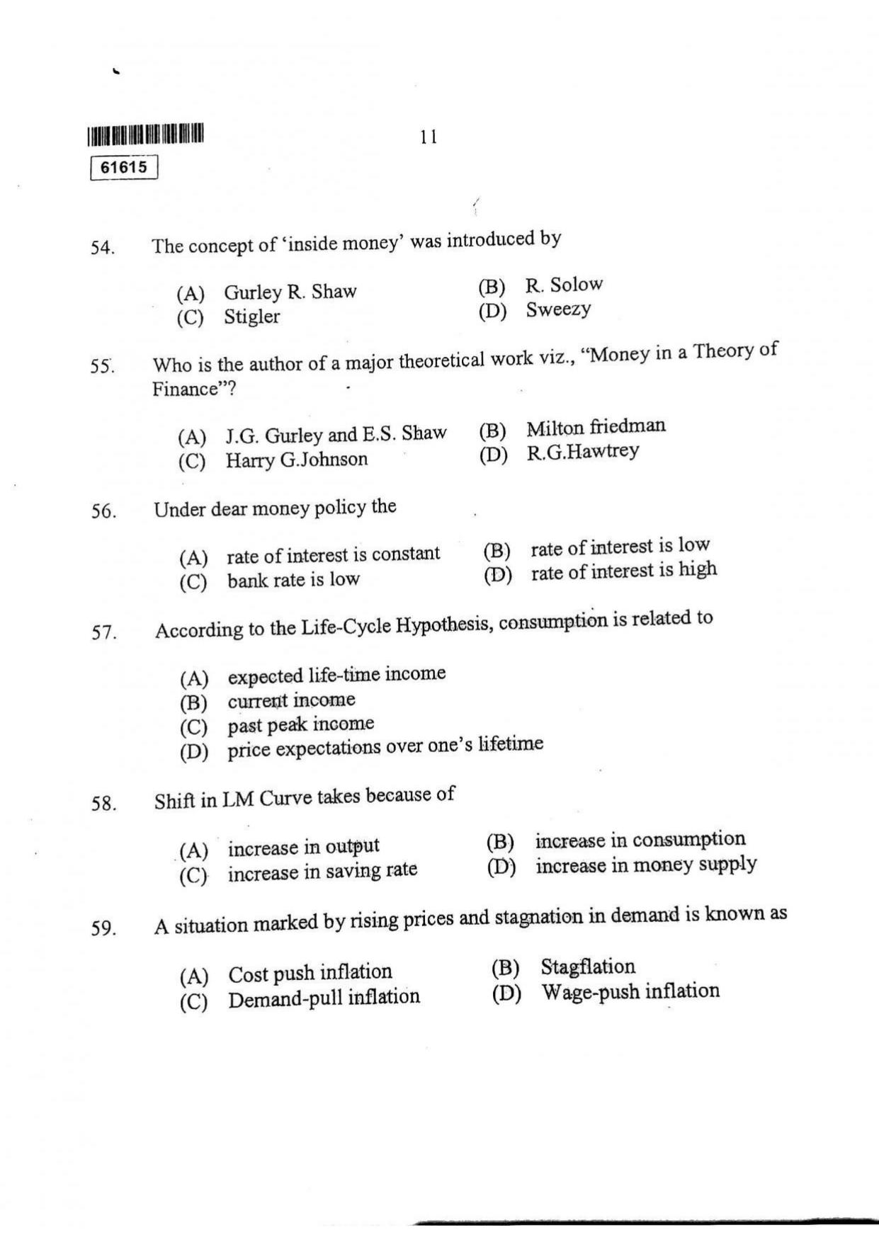 CUSAT CAT 2015 MA Applied Economics Question Paper - Page 12