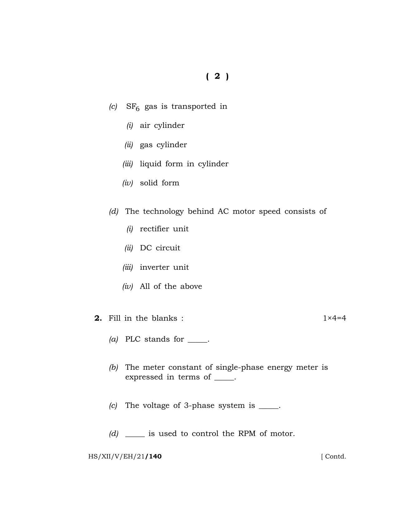 Meghalaya Board (MBOSE) Class 12 ELECTRONICS AND HARDWARE (HS-XII-V-EH-21) 2021 Question Paper - Page 2