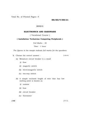 Meghalaya Board (MBOSE) Class 12 ELECTRONICS AND HARDWARE (HS-XII-V-EH-21) 2021 Question Paper