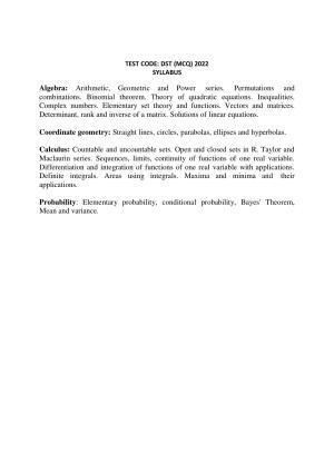 ISI Admission Test PG Diploma in Applied Statistics (online) Syllabus