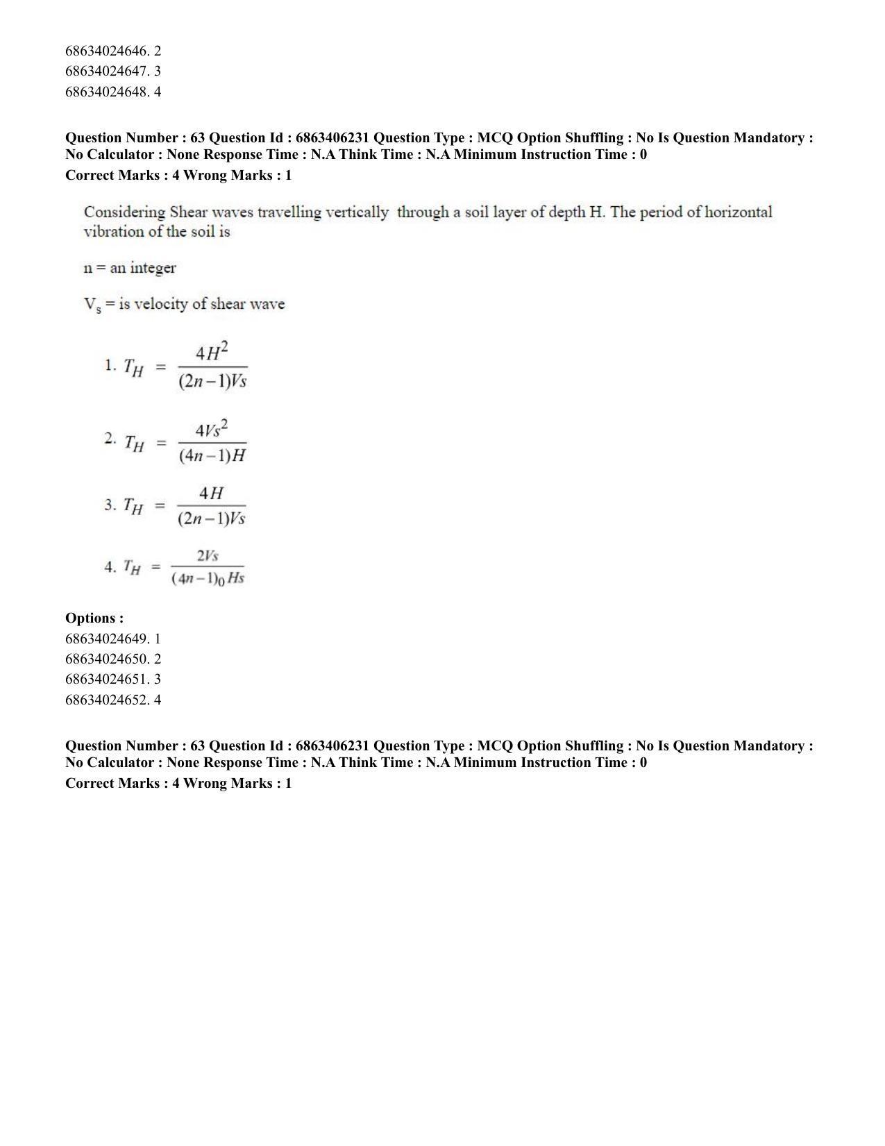 CUET PG 2023: MTQP02 – Civil, Structural & Transport Engg. (English) - Shift 3 (05-06-2023) Question Paper - Page 58