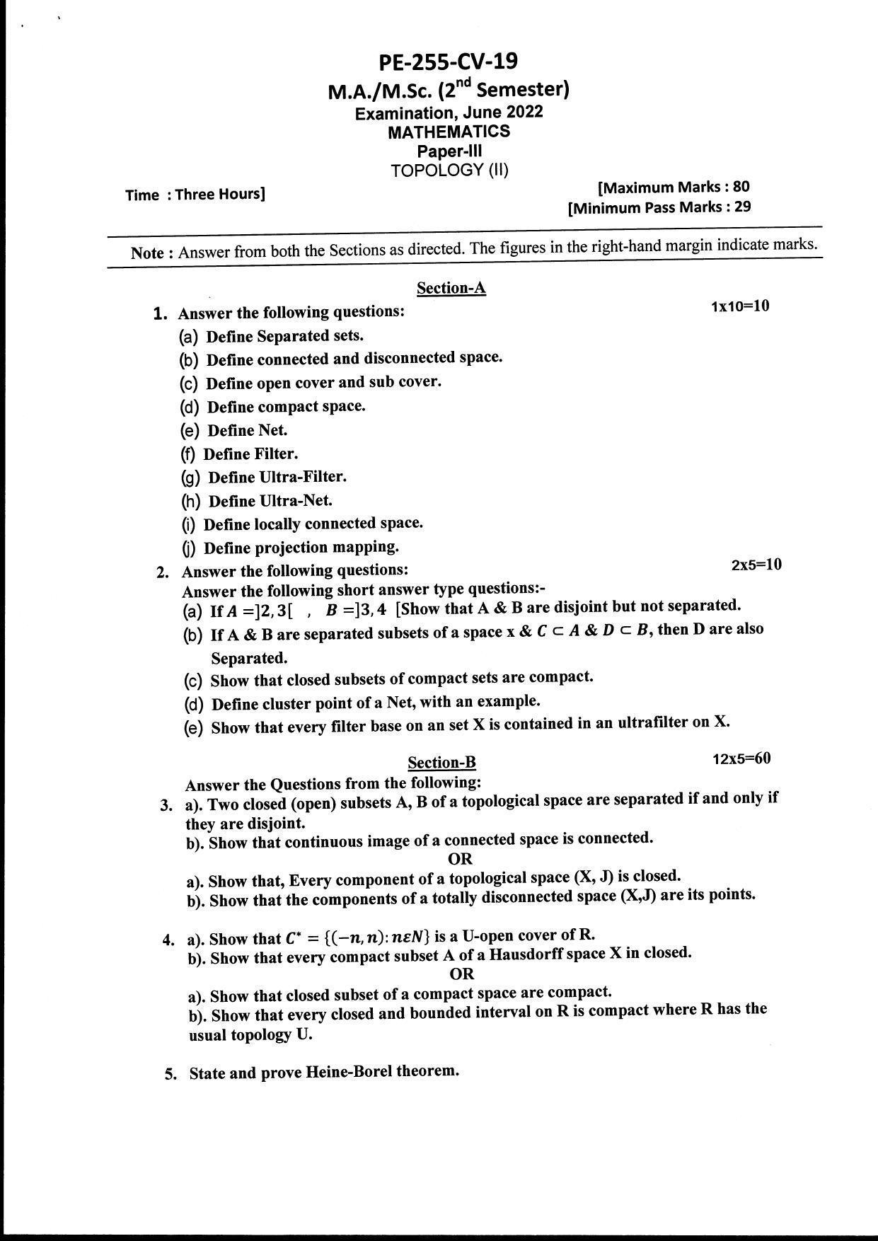 Bilaspur university question paper june 2022 m a m sc mathematics