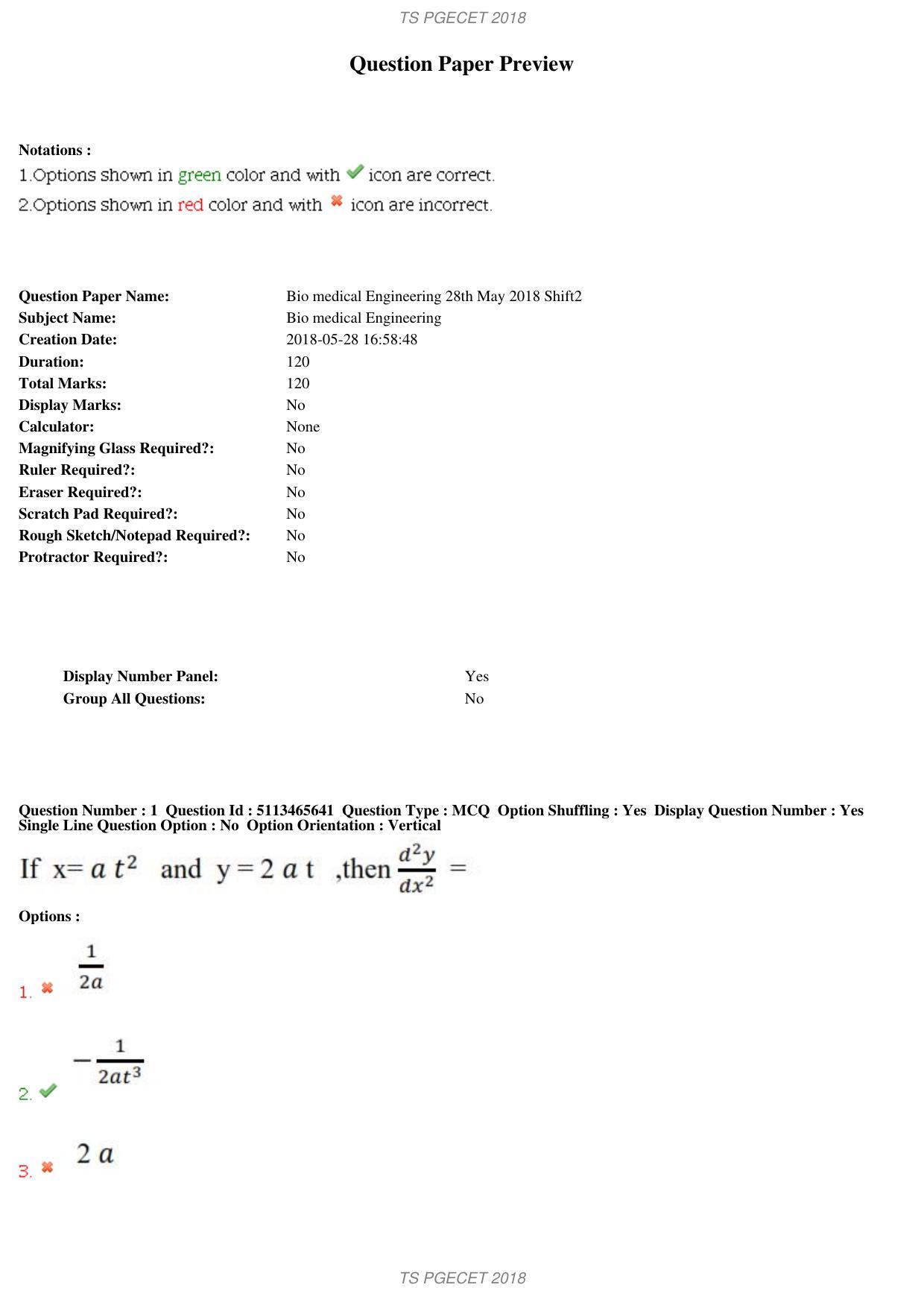 TS PGECET 2018: Bio-medical Engineering Question Papers - Page 1