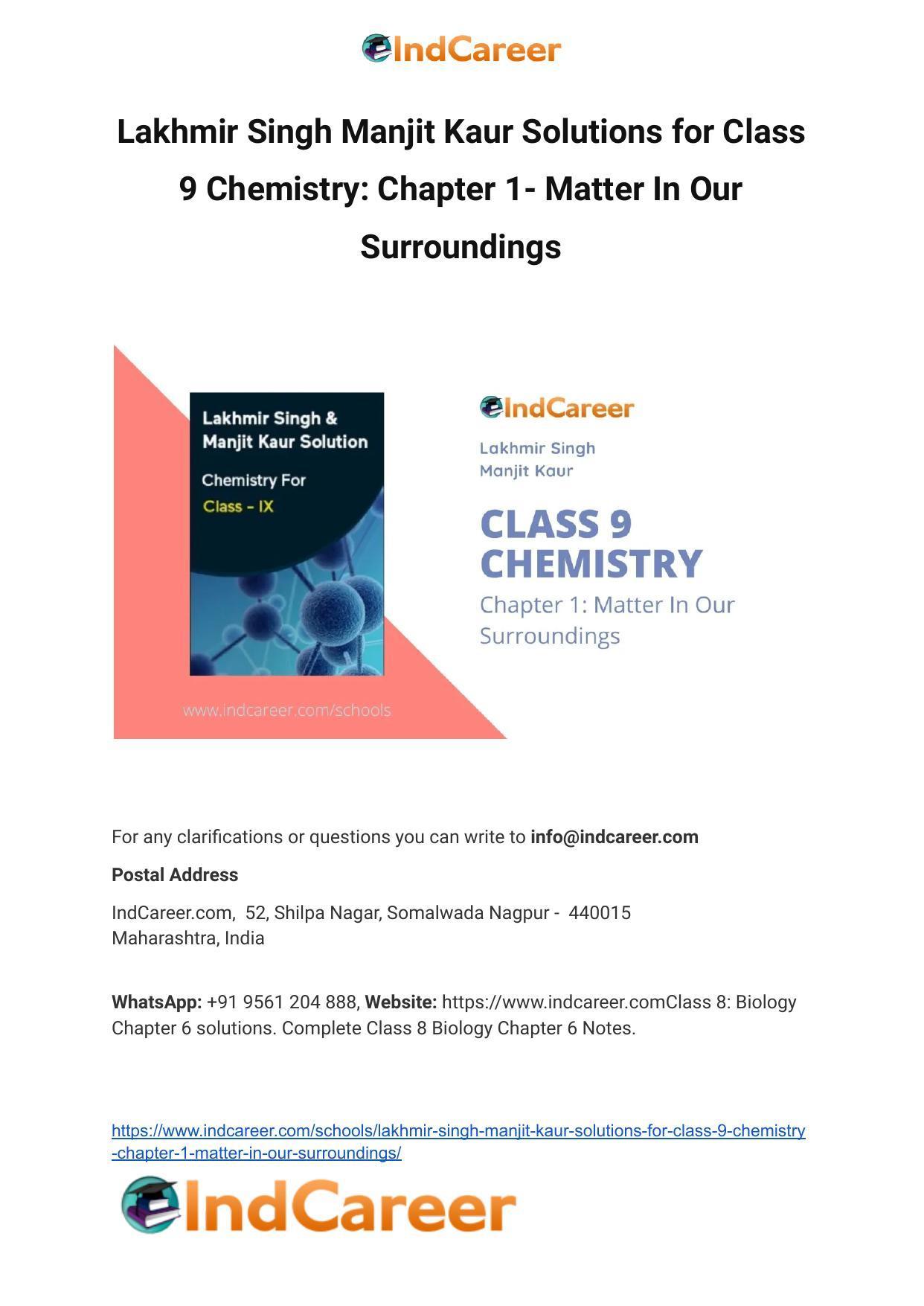 Lakhmir Singh Manjit Kaur Solutions for Class 9 Chemistry: Chapter 1- Matter In Our Surroundings - Page 1