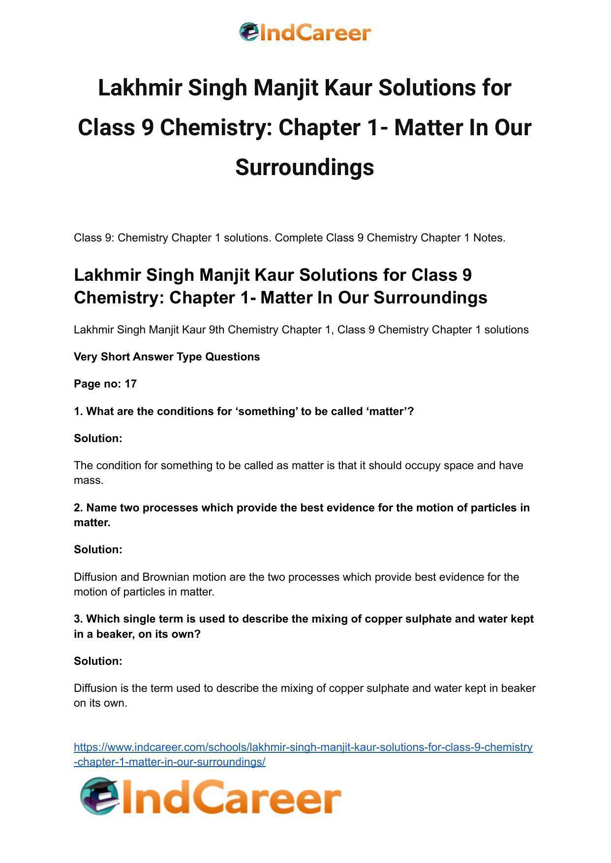 Lakhmir Singh Manjit Kaur Solutions for Class 9 Chemistry: Chapter 1- Matter In Our Surroundings - Page 2