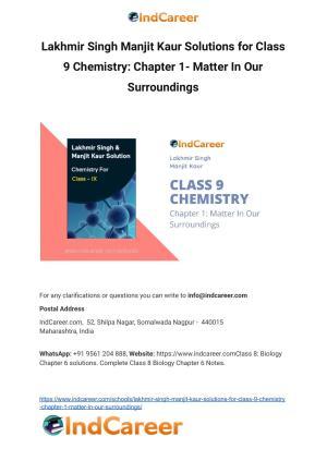 Lakhmir Singh Manjit Kaur  Solutions for Class 9 Chemistry: Chapter 1- Matter In Our Surroundings