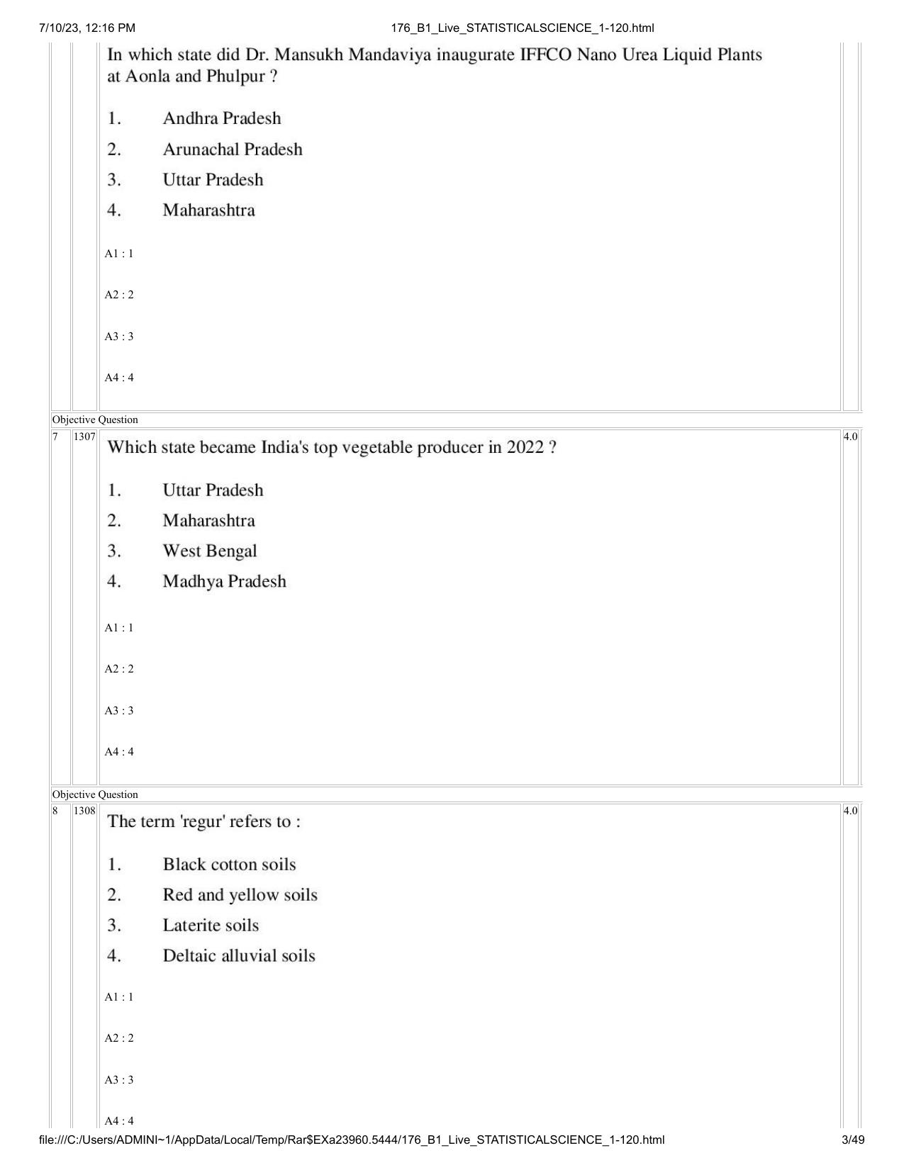 ICAR AIEEA PG 2023 STATISTICAL SCIENCE Question Paper - Page 3