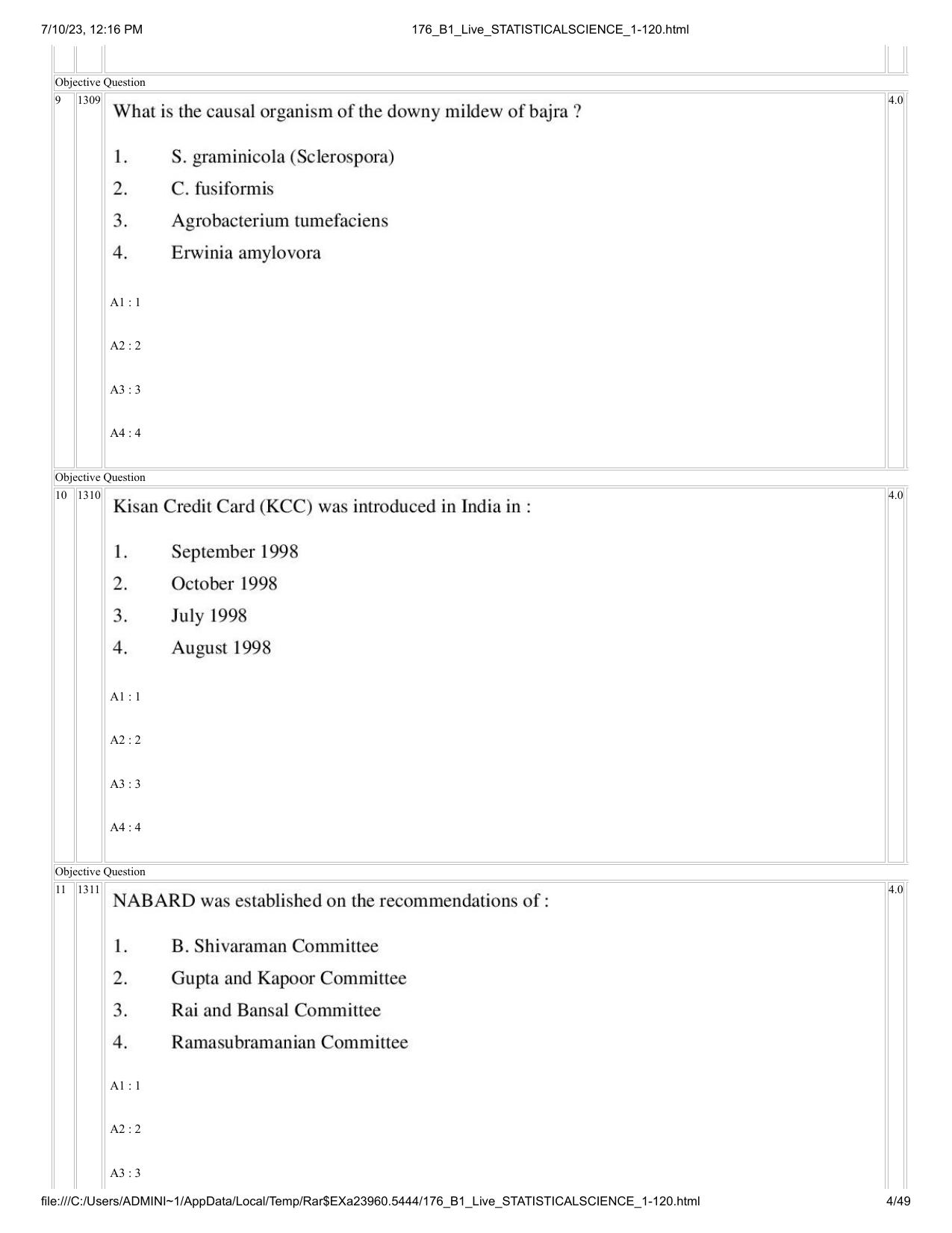 ICAR AIEEA PG 2023 STATISTICAL SCIENCE Question Paper - Page 4