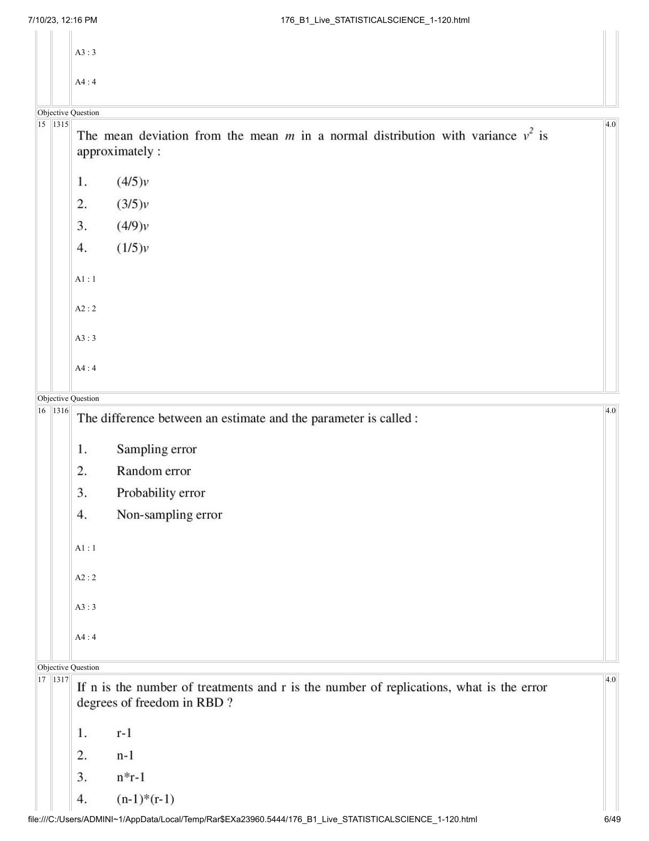 ICAR AIEEA PG 2023 STATISTICAL SCIENCE Question Paper - Page 6