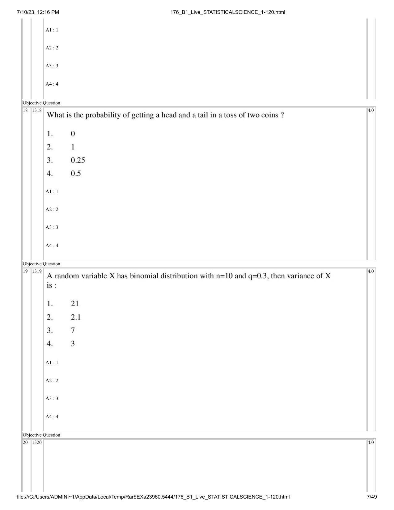 ICAR AIEEA PG 2023 STATISTICAL SCIENCE Question Paper - Page 7