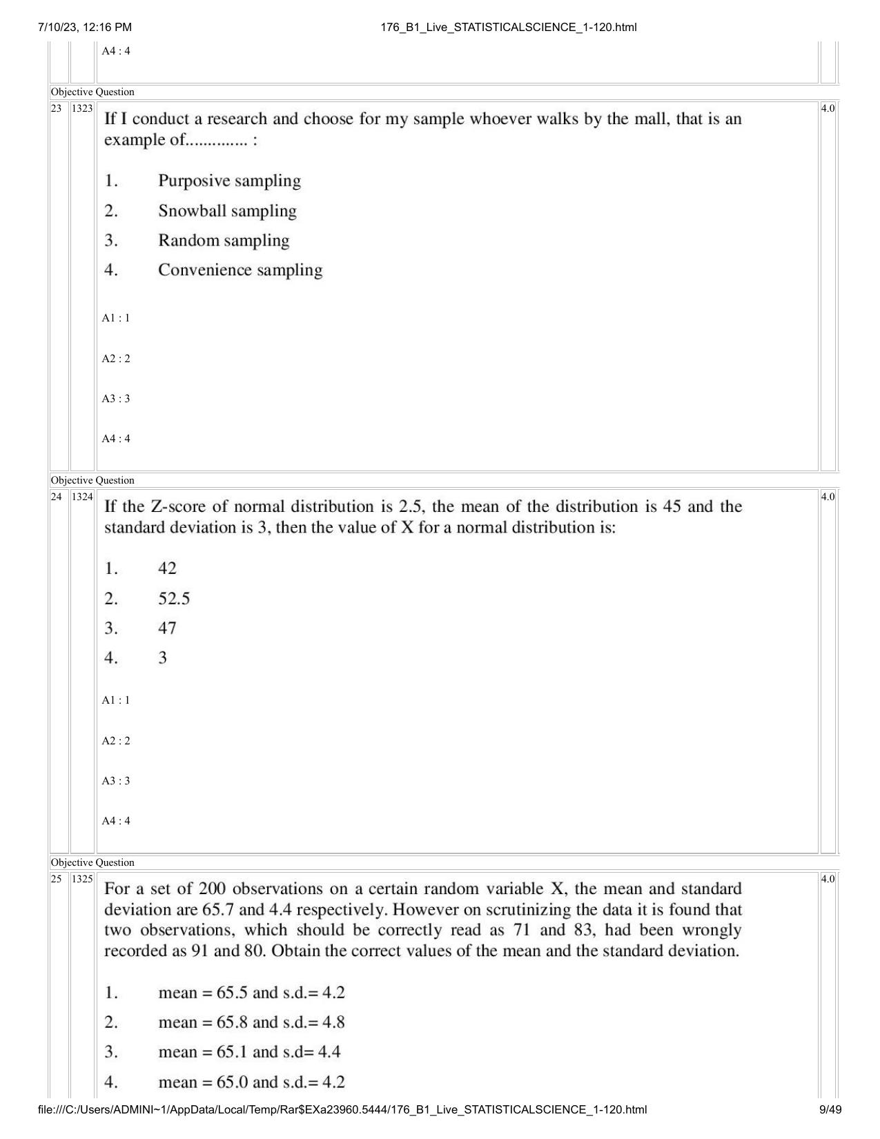 ICAR AIEEA PG 2023 STATISTICAL SCIENCE Question Paper - Page 9