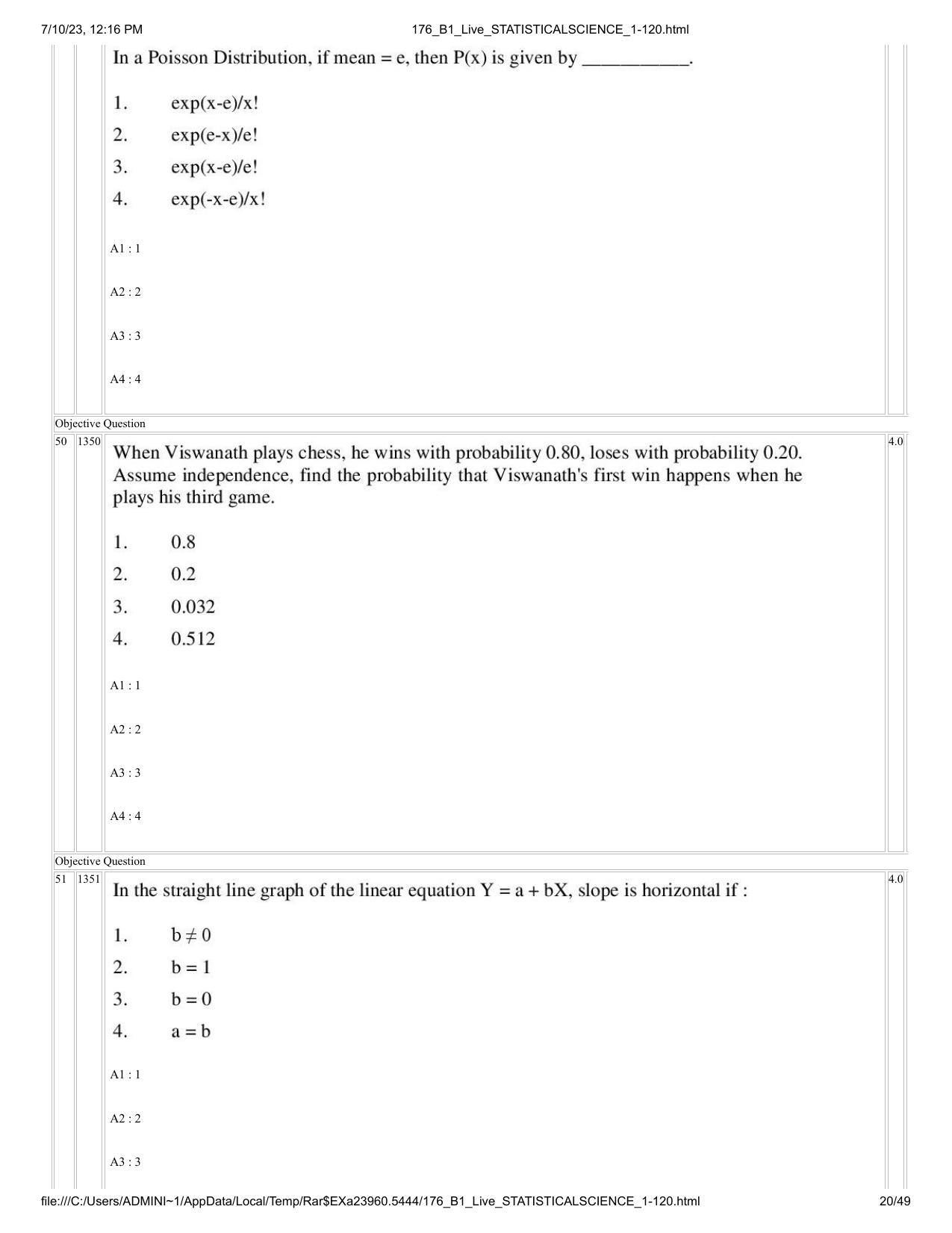 ICAR AIEEA PG 2023 STATISTICAL SCIENCE Question Paper - Page 20