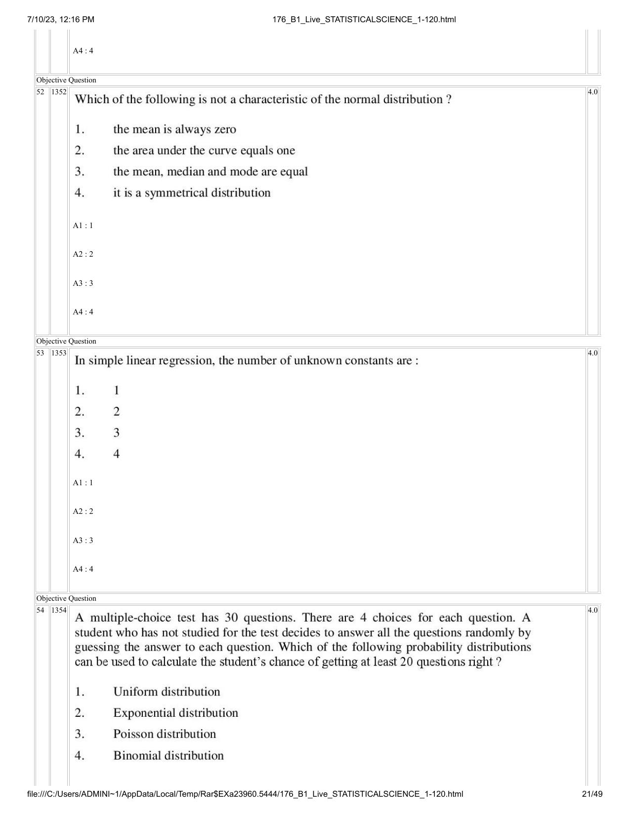 ICAR AIEEA PG 2023 STATISTICAL SCIENCE Question Paper - Page 21
