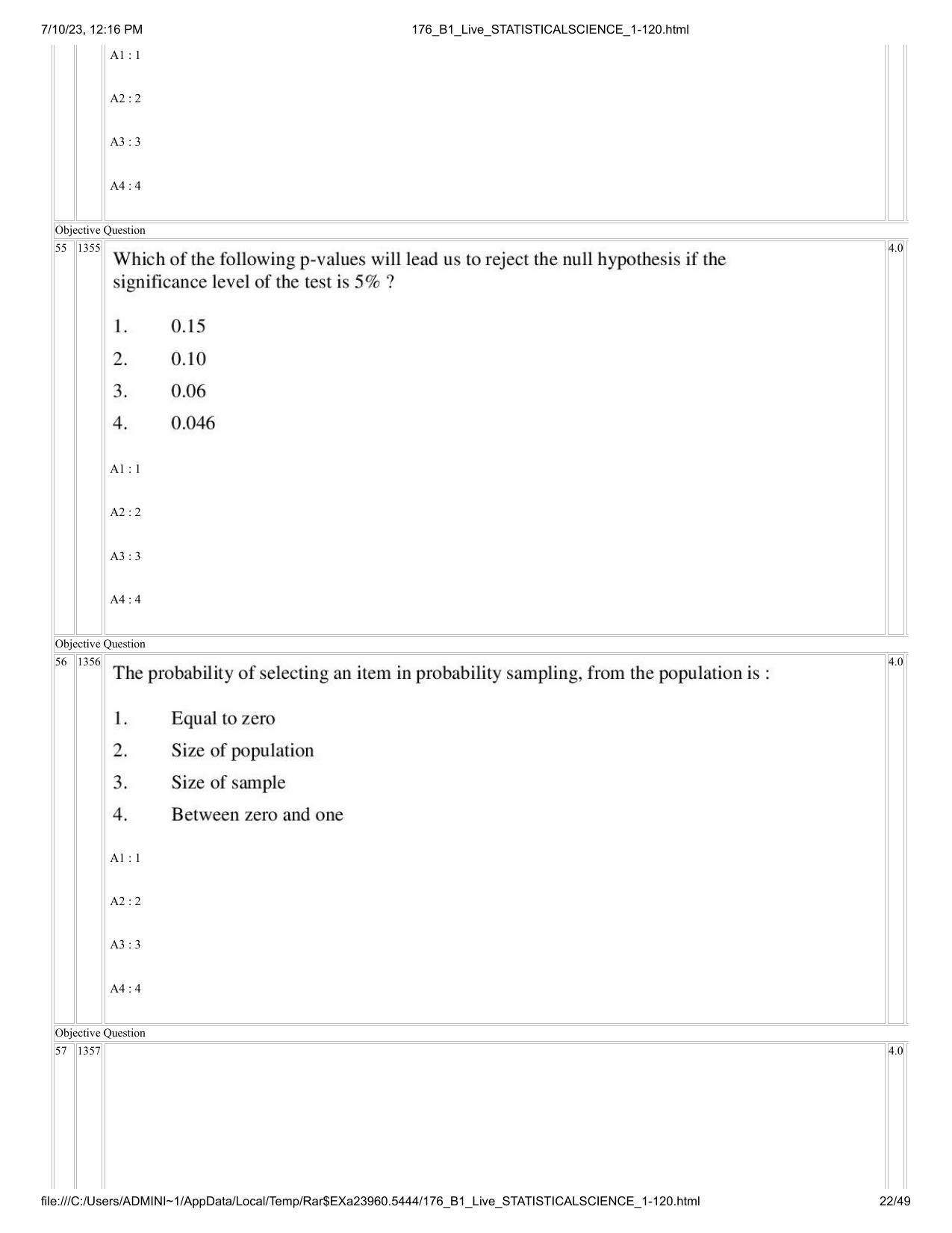 ICAR AIEEA PG 2023 STATISTICAL SCIENCE Question Paper - Page 22