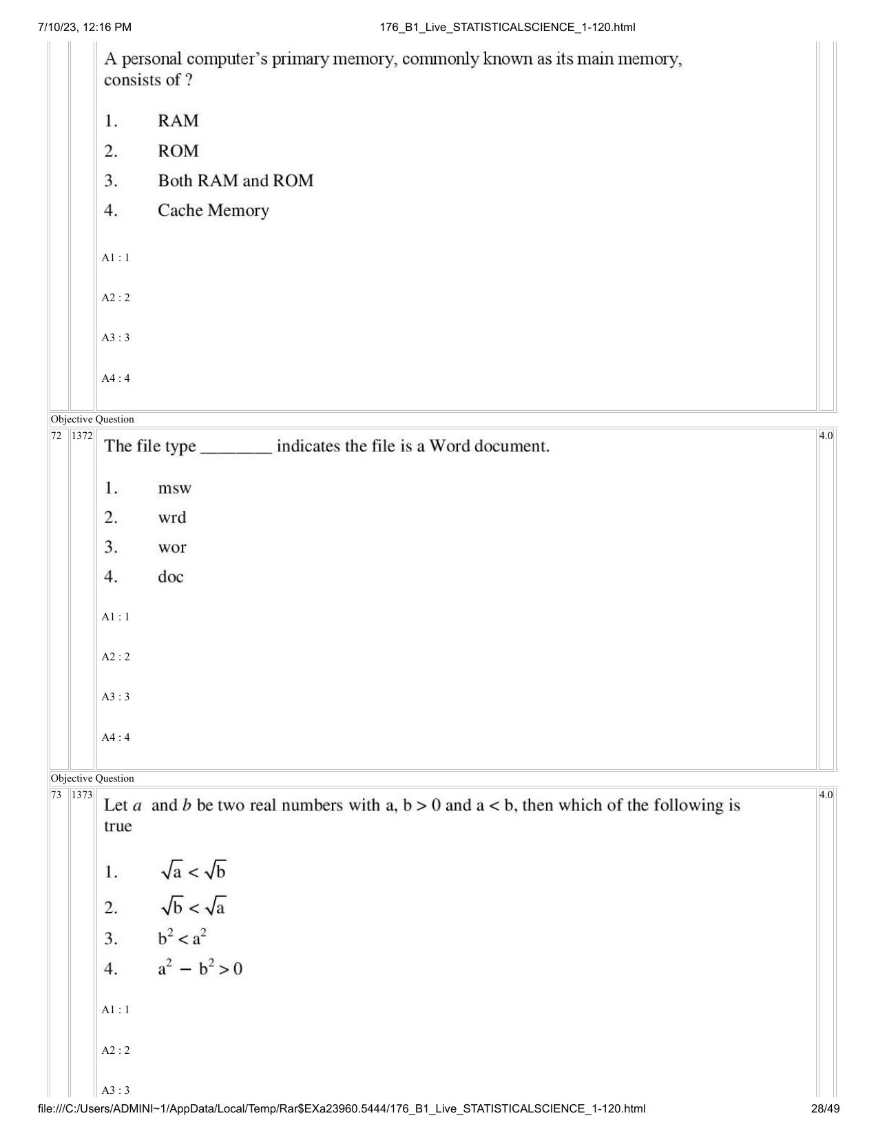 ICAR AIEEA PG 2023 STATISTICAL SCIENCE Question Paper - Page 28