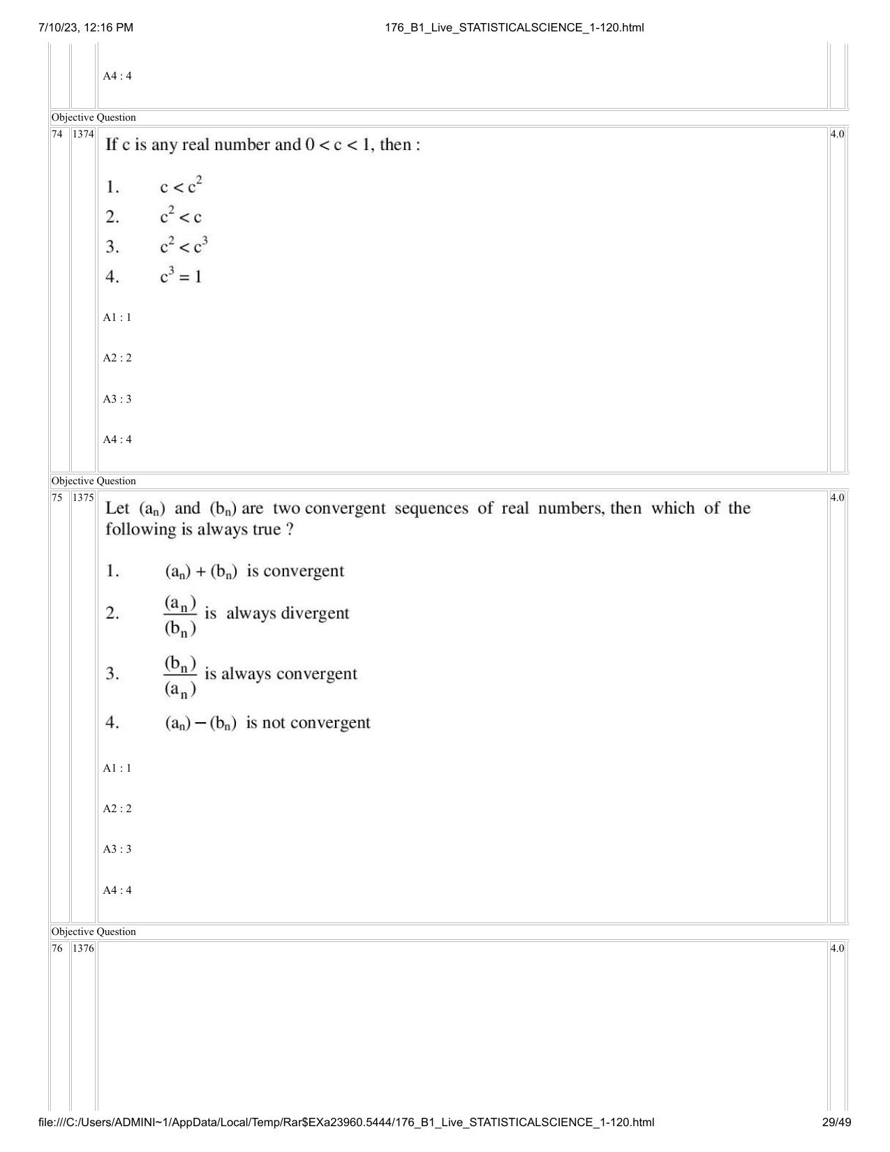 ICAR AIEEA PG 2023 STATISTICAL SCIENCE Question Paper - Page 29