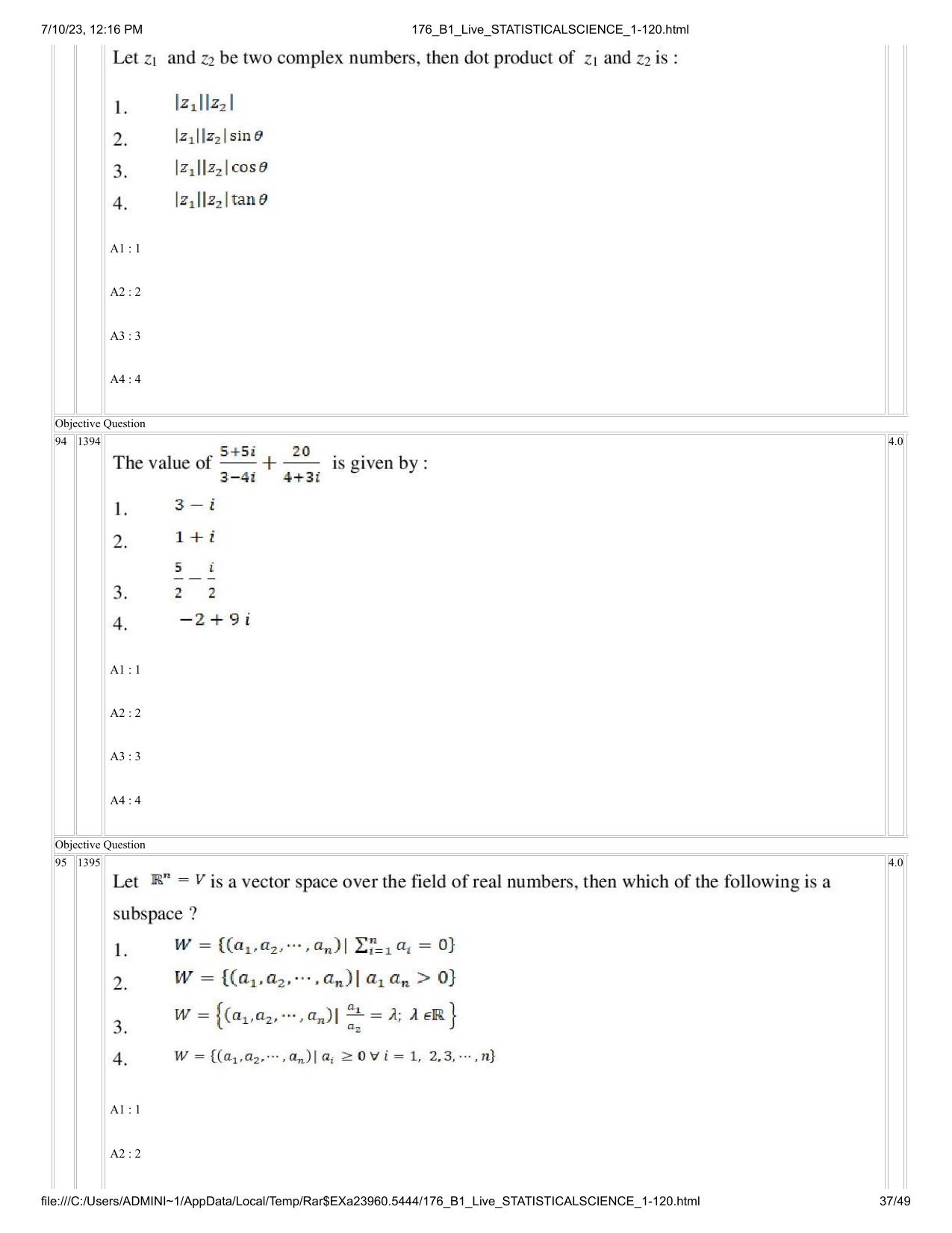 ICAR AIEEA PG 2023 STATISTICAL SCIENCE Question Paper - Page 37