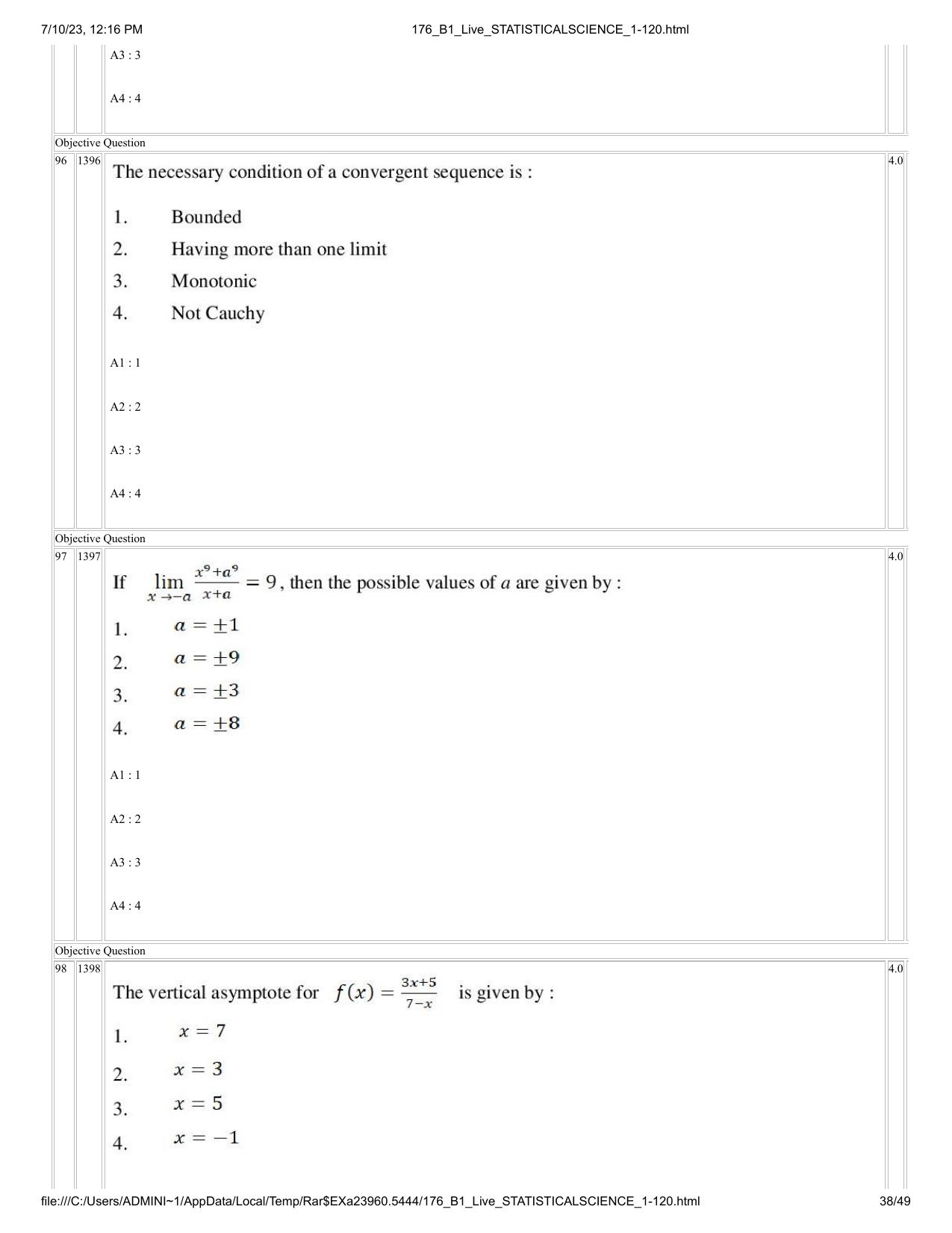 ICAR AIEEA PG 2023 STATISTICAL SCIENCE Question Paper - Page 38
