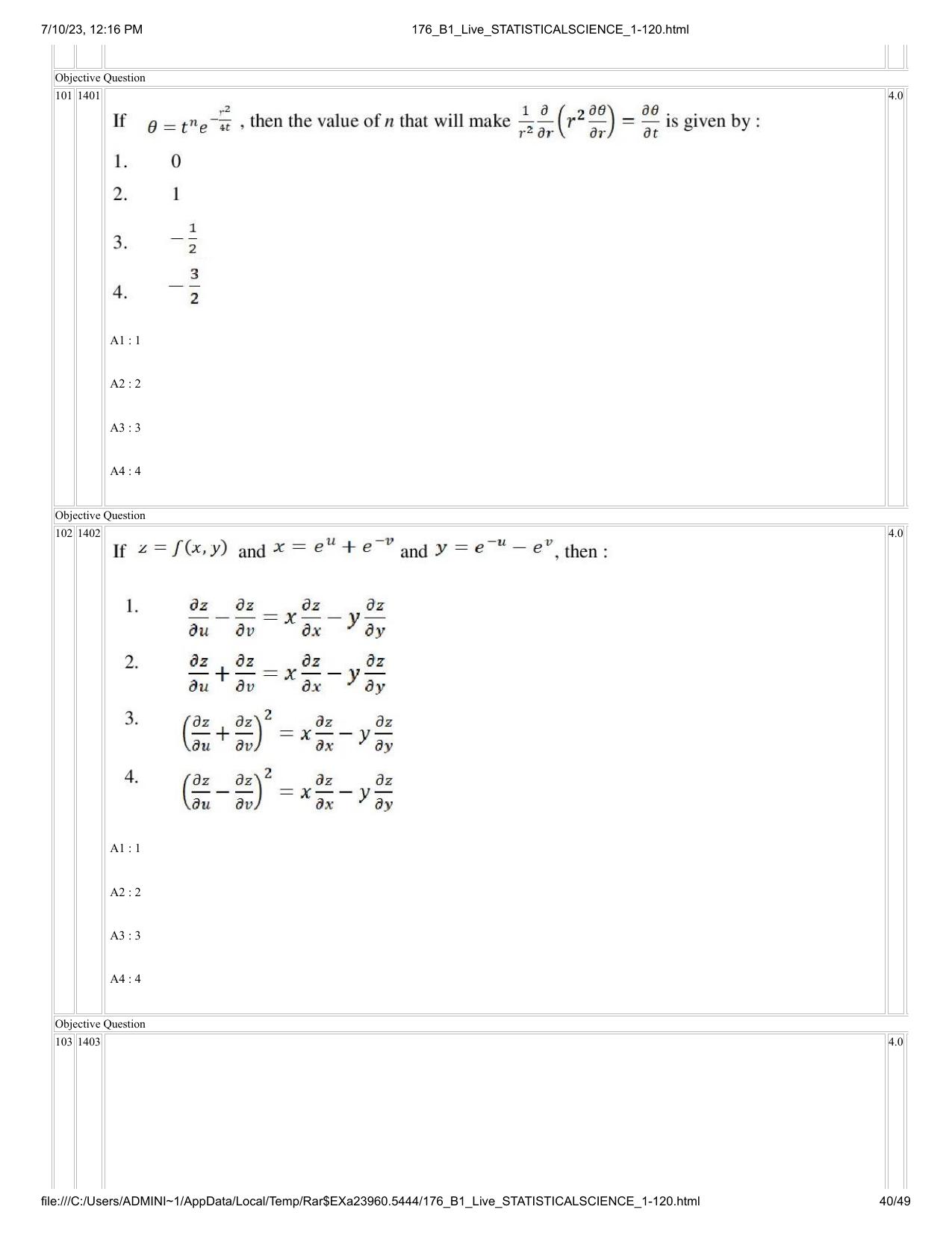 ICAR AIEEA PG 2023 STATISTICAL SCIENCE Question Paper - Page 40