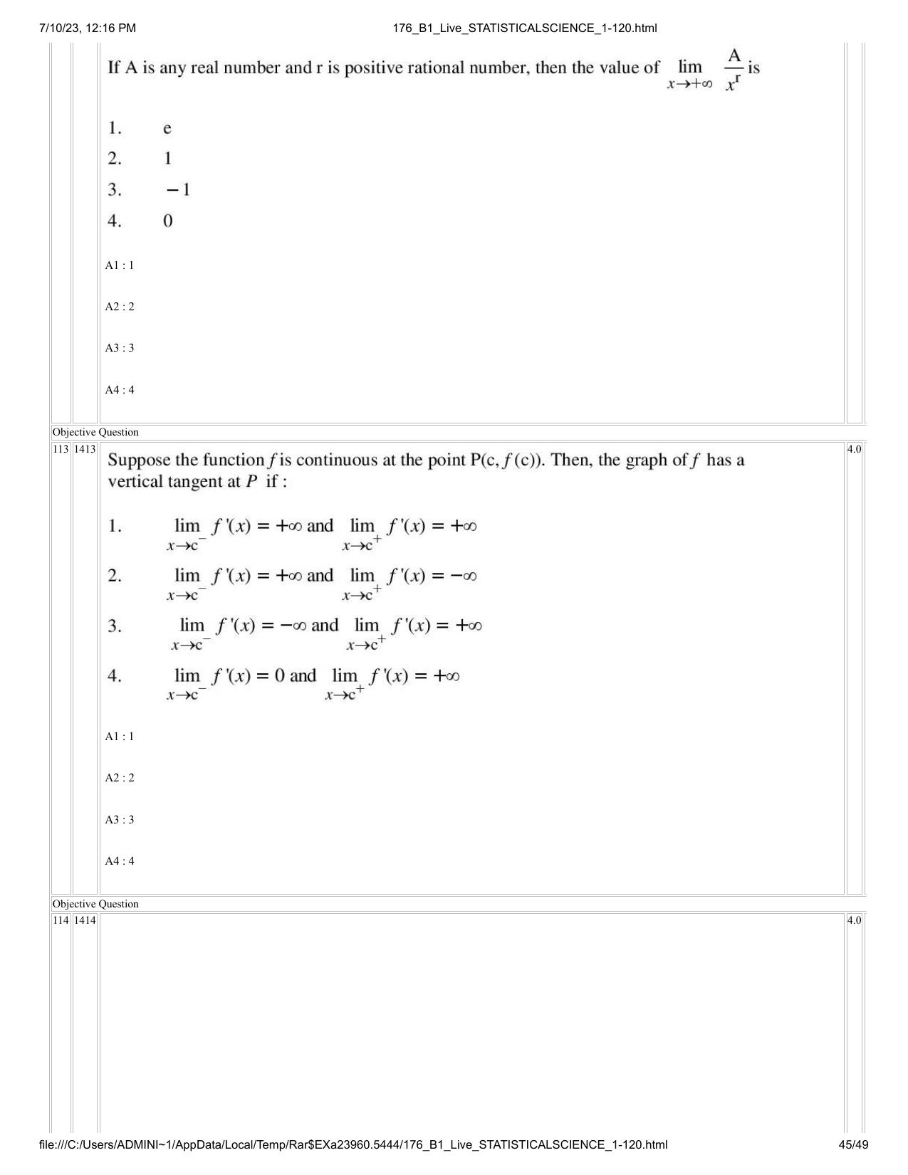 ICAR AIEEA PG 2023 STATISTICAL SCIENCE Question Paper - Page 45
