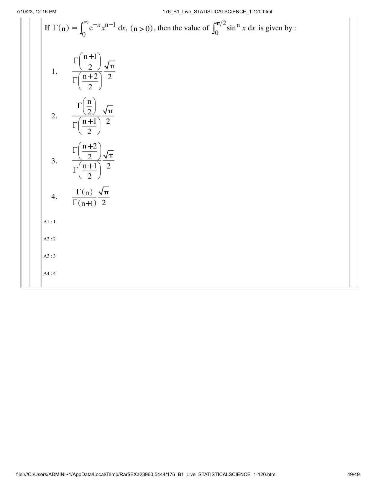 ICAR AIEEA PG 2023 STATISTICAL SCIENCE Question Paper - Page 49