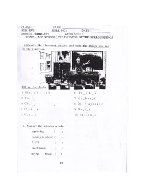 Worksheet for Class 1 EVS My School Assignment