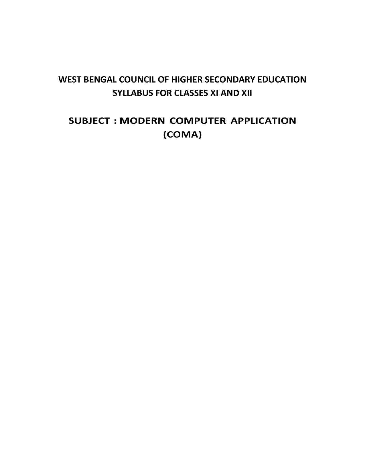 WBCHSE Class 11 & 12 Syllabus for Modern Computer Application (COMA) (SET II) - Page 1
