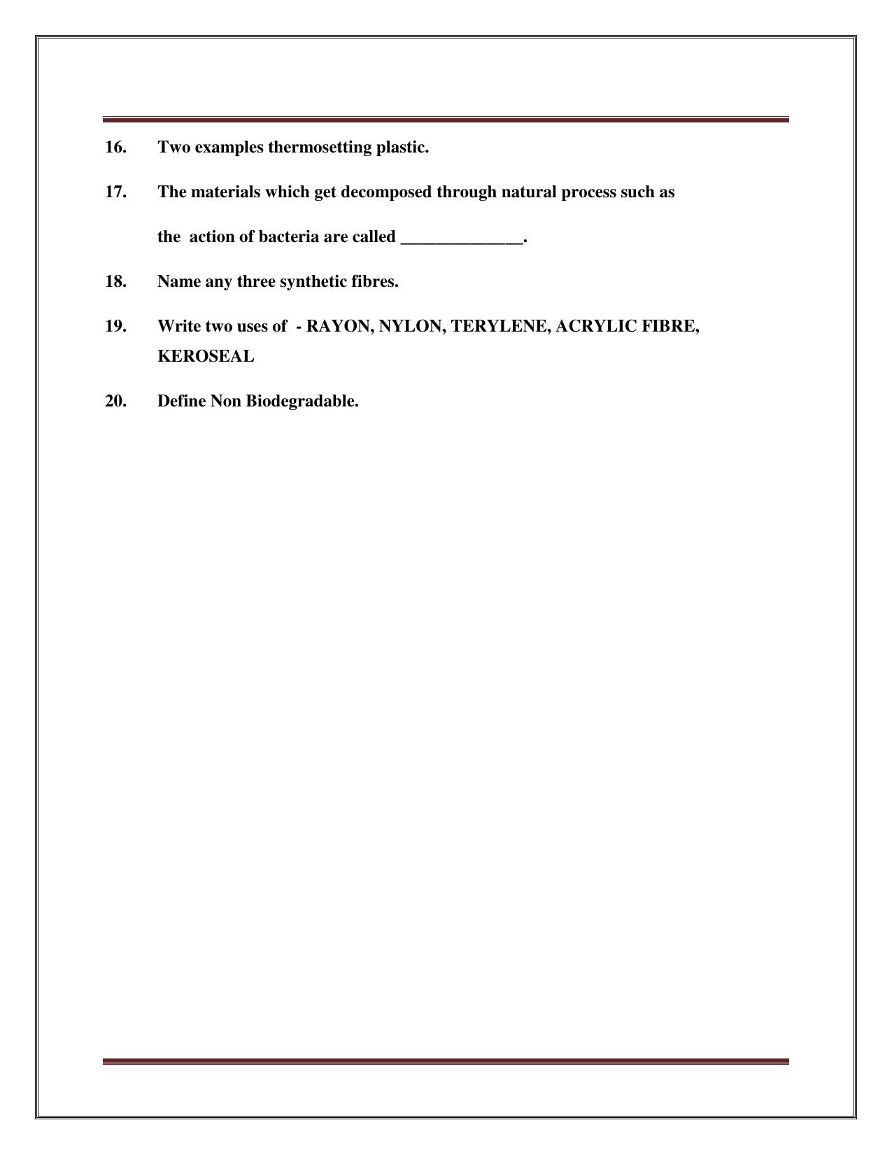 CBSE Worksheets for Class 8 Science Synthetic Fibers And Plant Assignment - Page 2