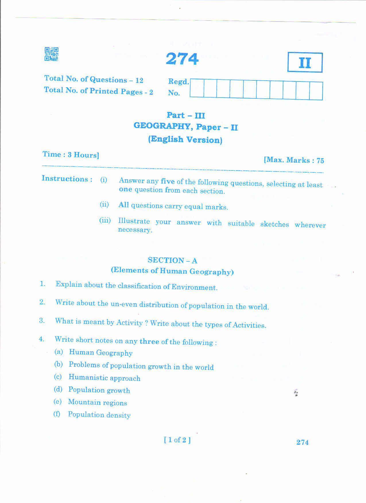 AP 2nd Year General Question Paper March - 2020 - GEOGRAPHY-II(EM) - Page 1