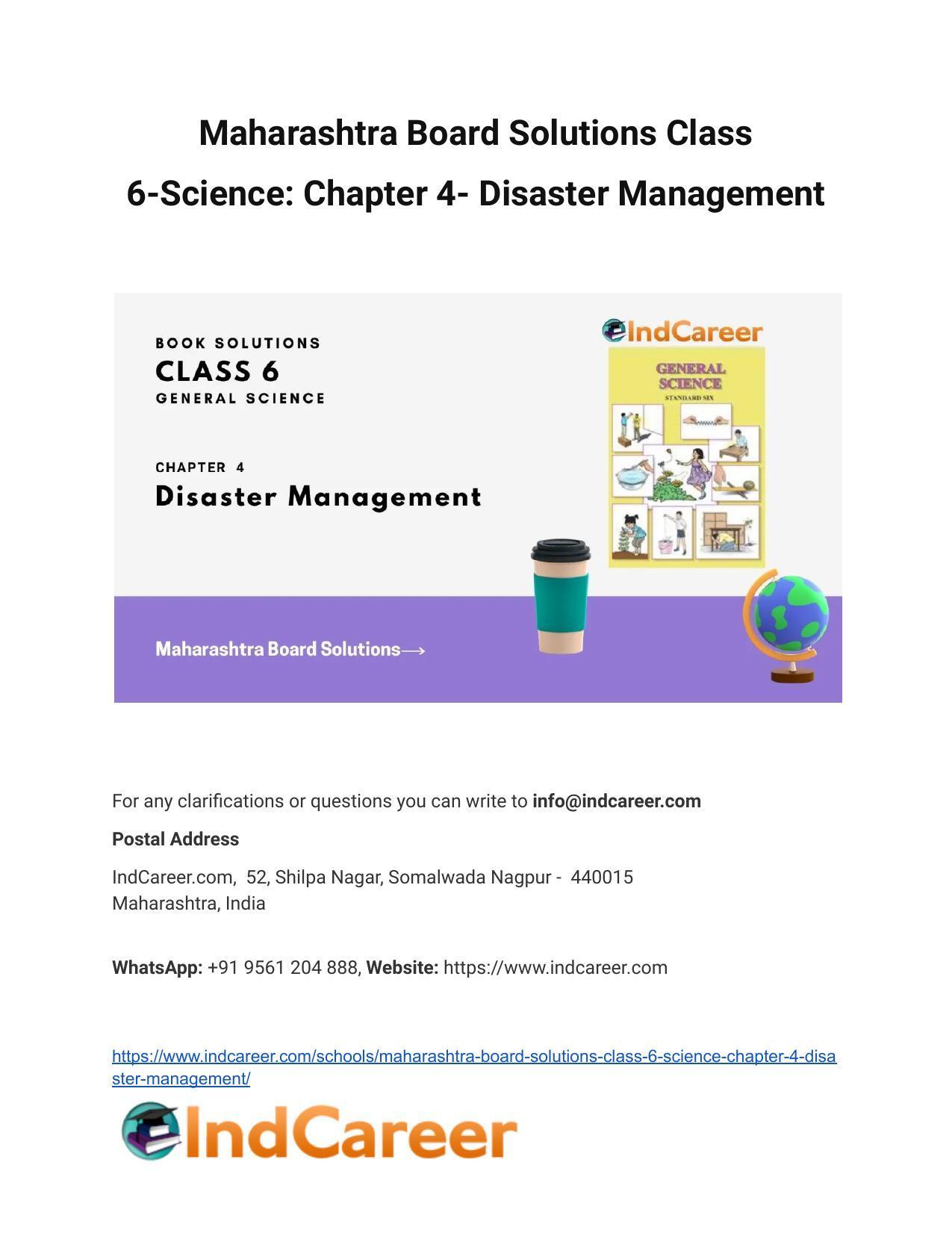 Maharashtra Board Solutions Class 6-Science: Chapter 4- Disaster Management - Page 1