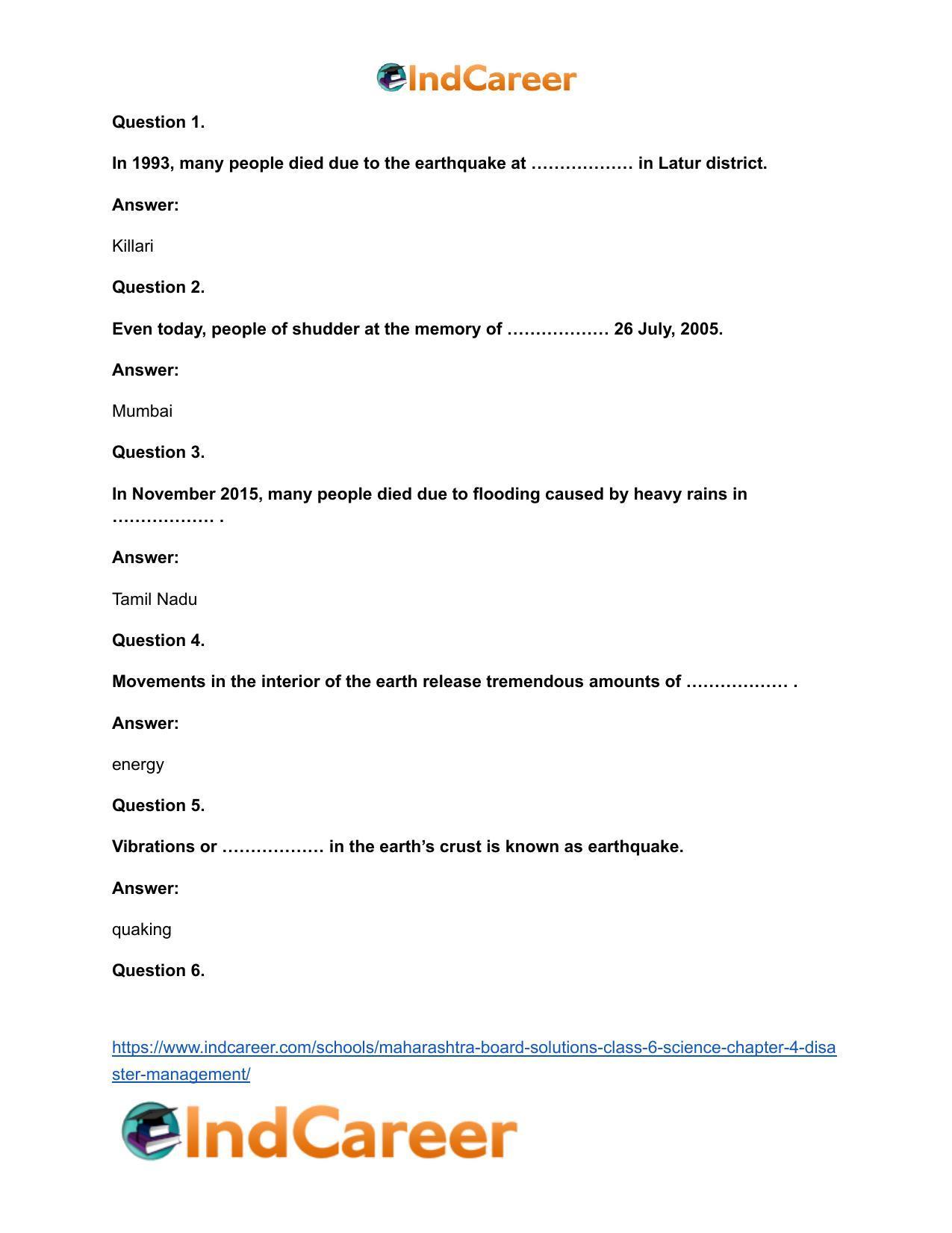 Maharashtra Board Solutions Class 6-Science: Chapter 4- Disaster Management - Page 10
