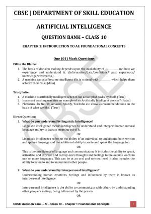 CBSE Class 10 Artificial Intelligence - Chapter 1 Question Bank