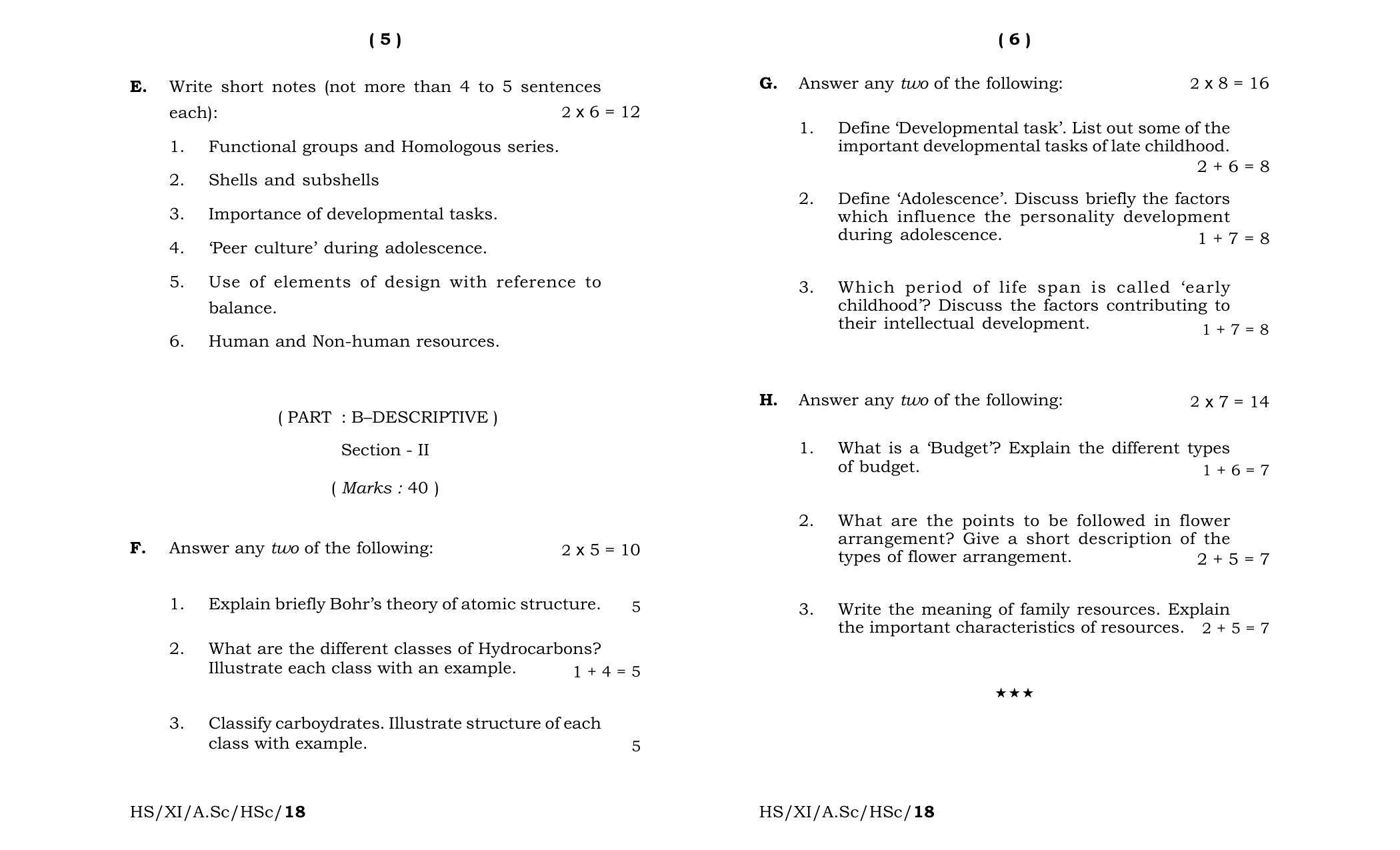 Meghalaya Board (MBOSE) Class 11 Home_Science 2018 Question Paper - Page 3