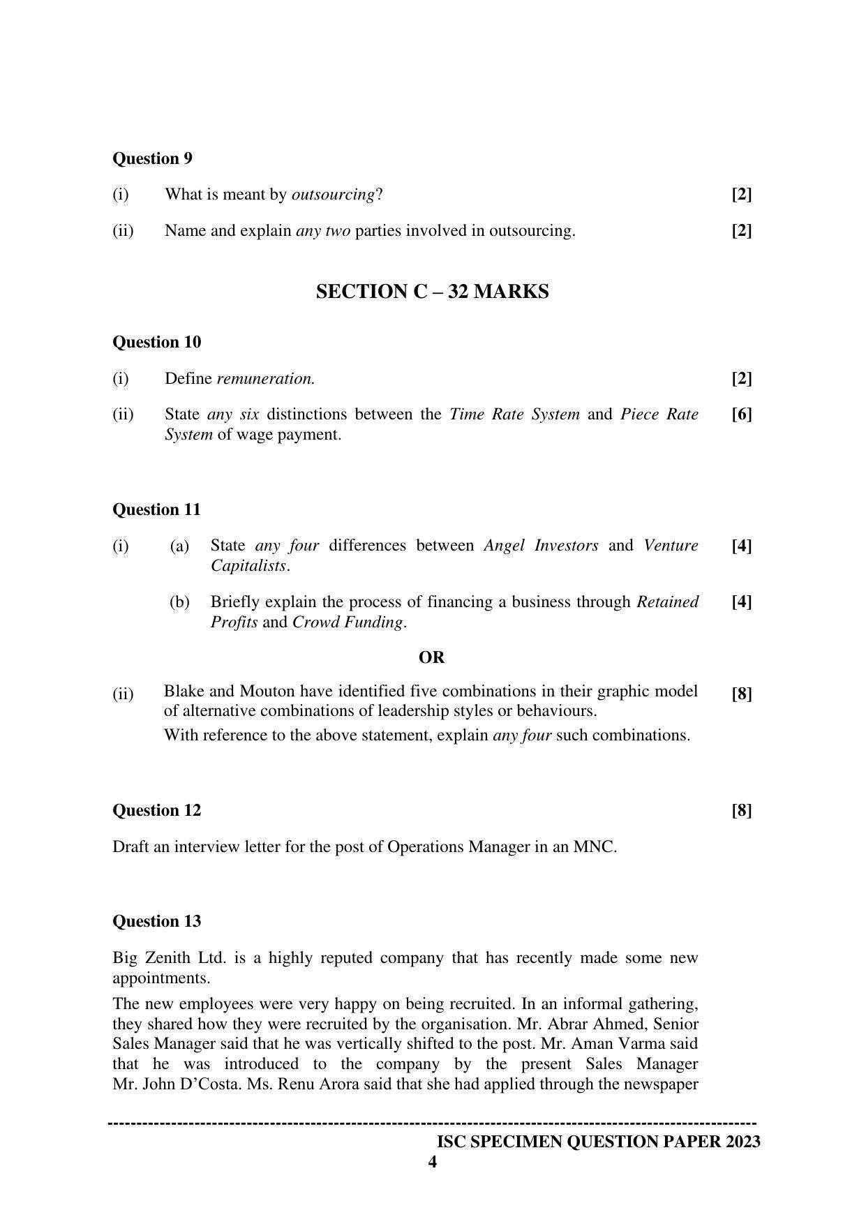 ISC Class 12 Business Studies Sample Paper 2023 - Page 4