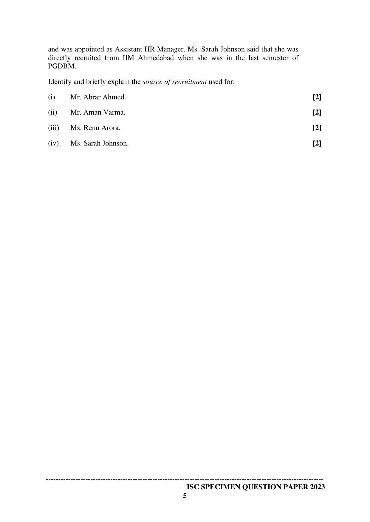 ISC Class 12 Business Studies Sample Paper 2023 - Page 5