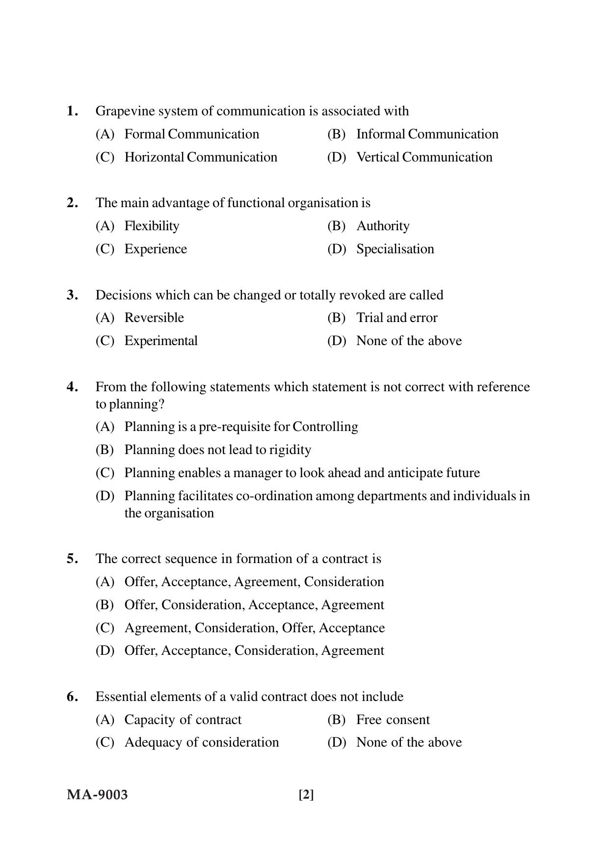 Mysore University PG Entrance Exam 2022: M.Com Comerce (Financial Service) Question Paper - Page 2