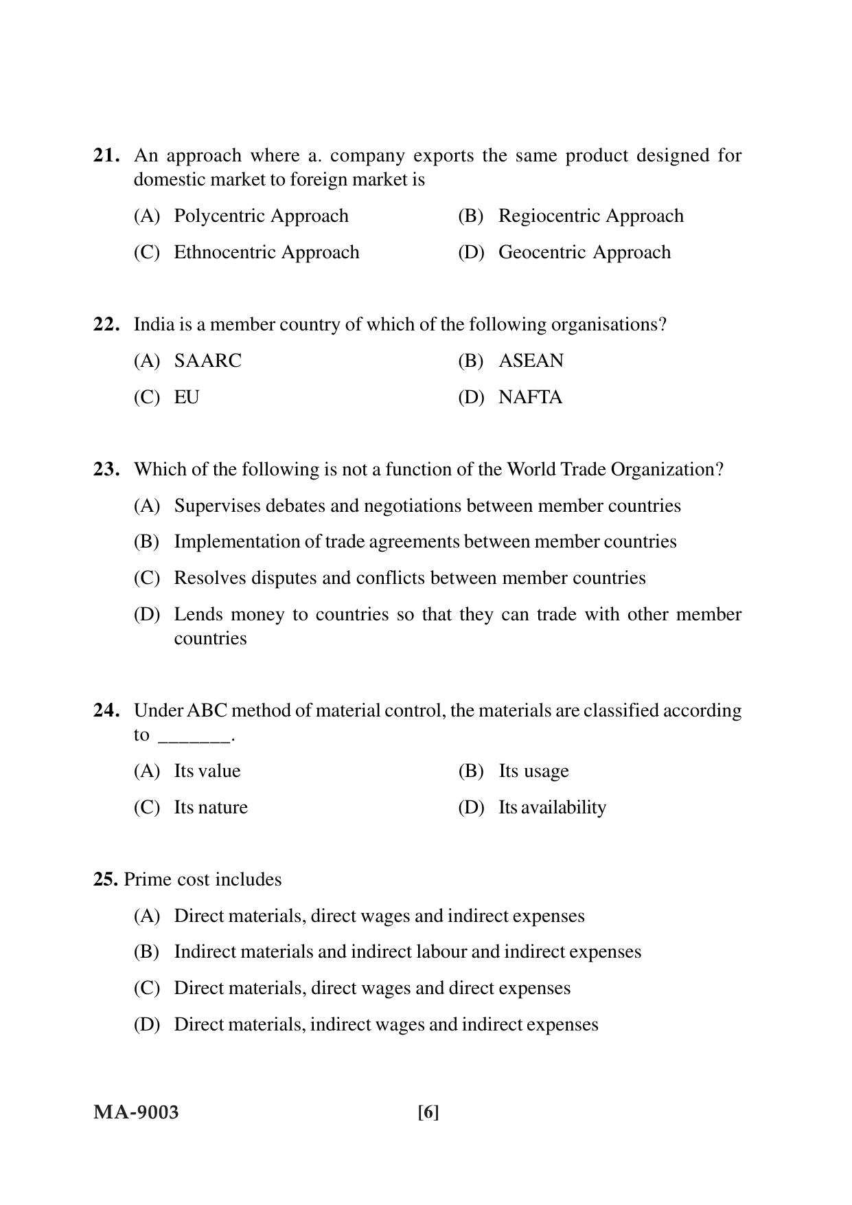 Mysore University PG Entrance Exam 2022: M.Com Comerce (Financial Service) Question Paper - Page 6