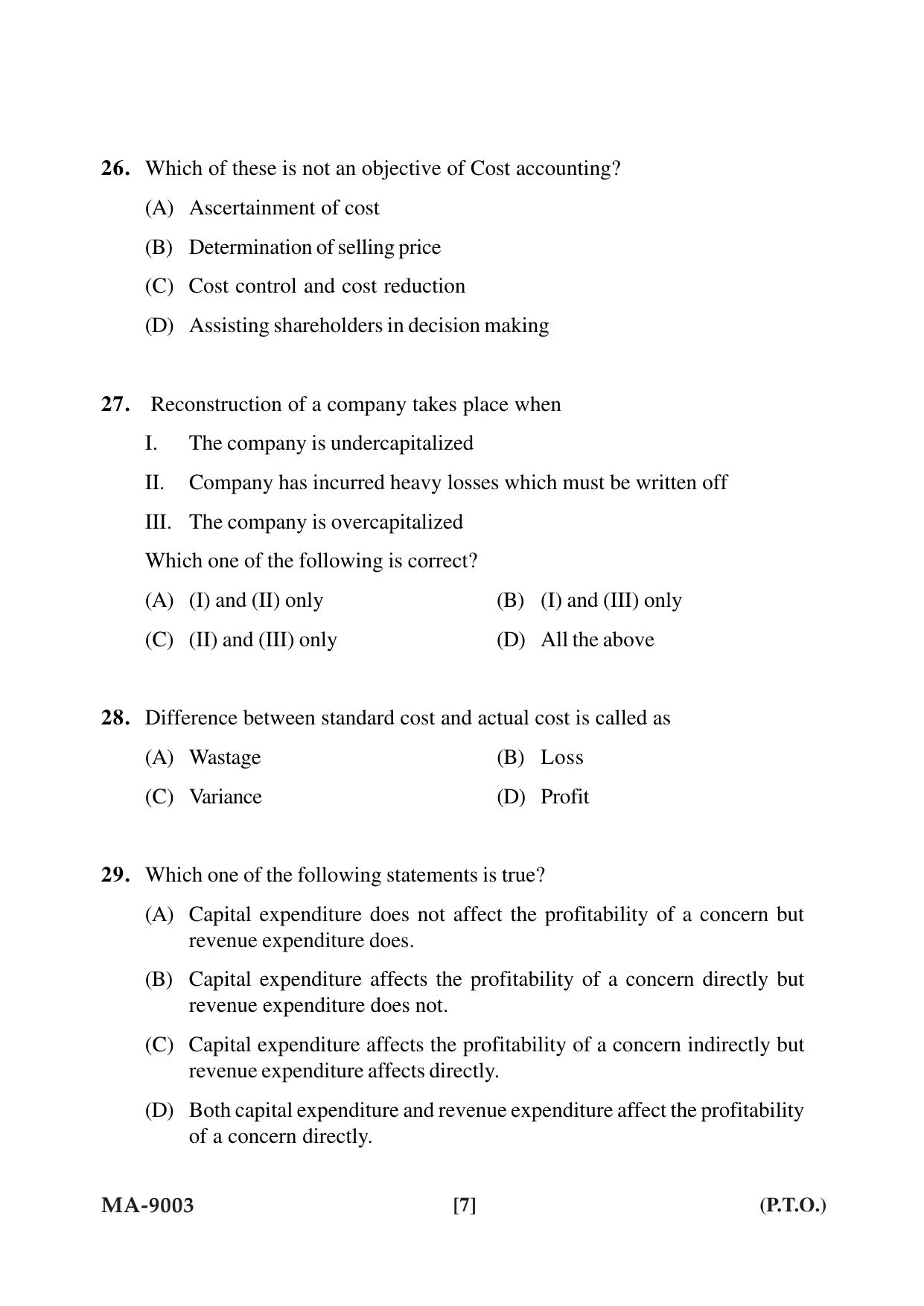 Mysore University PG Entrance Exam 2022: M.Com Comerce (Financial Service) Question Paper - Page 7