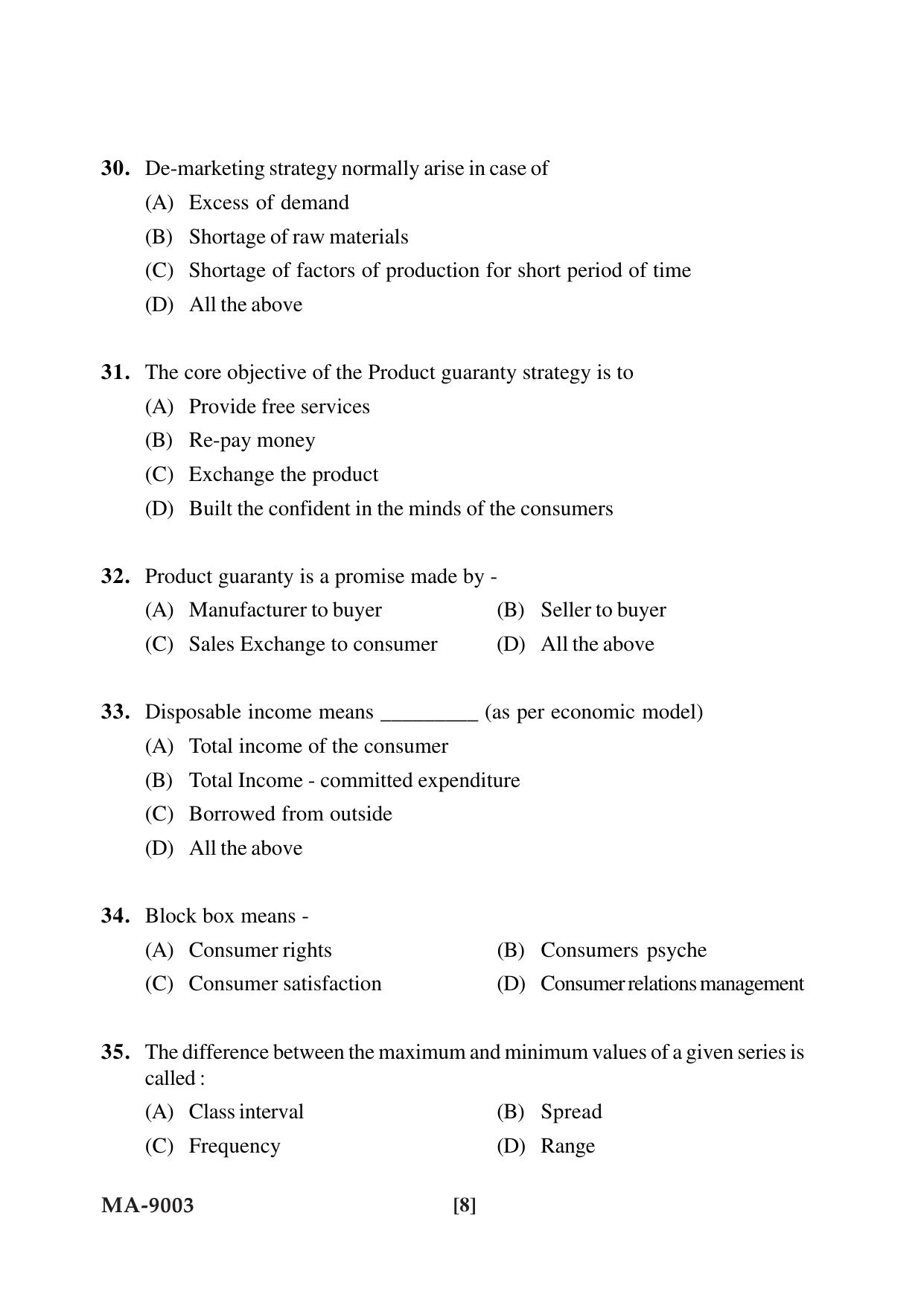 Mysore University PG Entrance Exam 2022: M.Com Comerce (Financial Service) Question Paper - Page 8