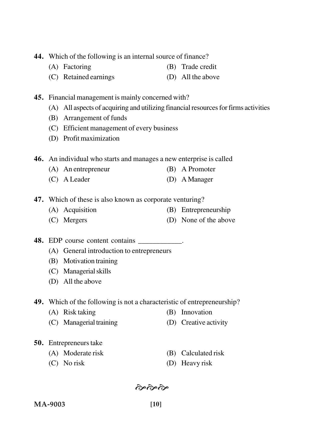 Mysore University PG Entrance Exam 2022: M.Com Comerce (Financial Service) Question Paper - Page 10
