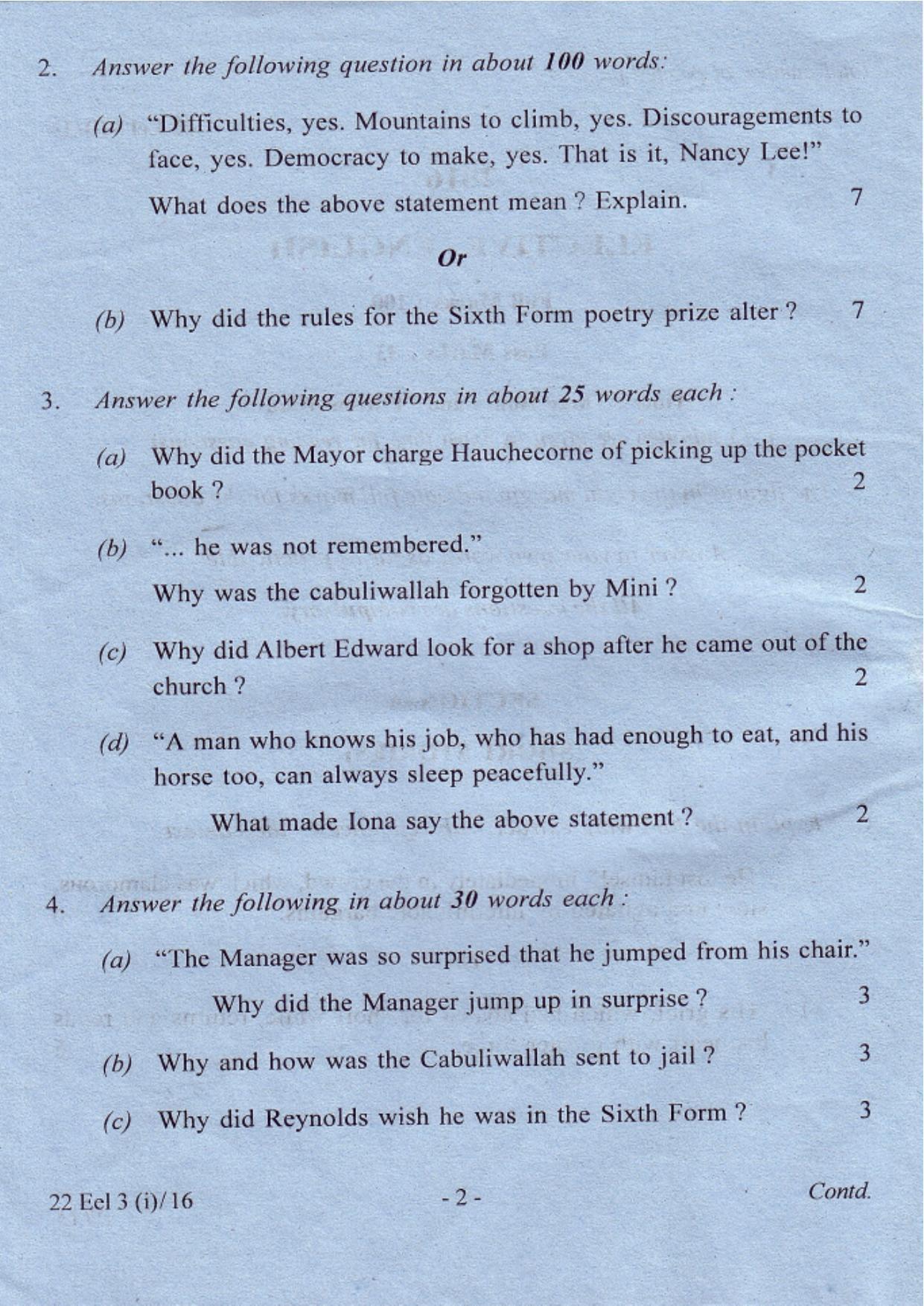 COHSEM Class 12 Elective English 2016 Question Papers - Page 2