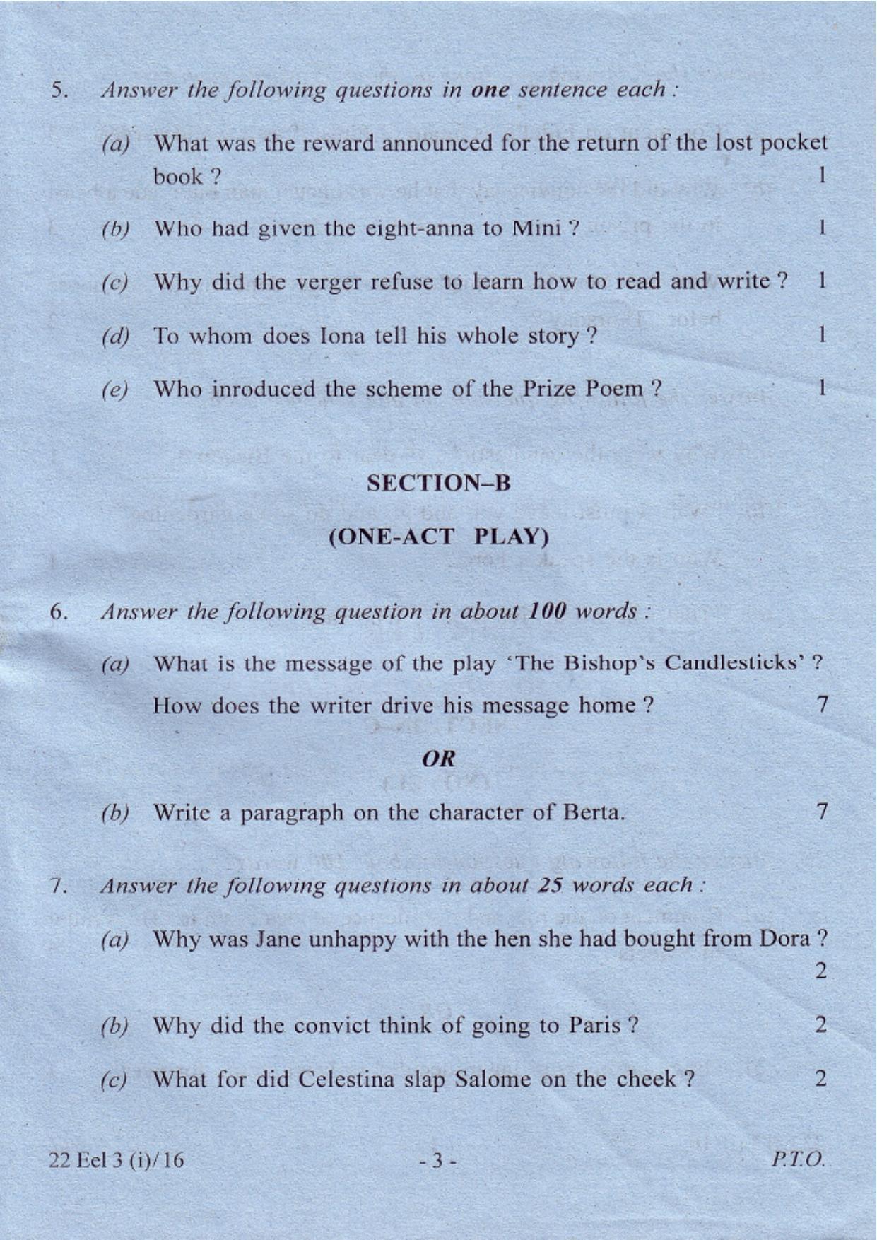 COHSEM Class 12 Elective English 2016 Question Papers - Page 3