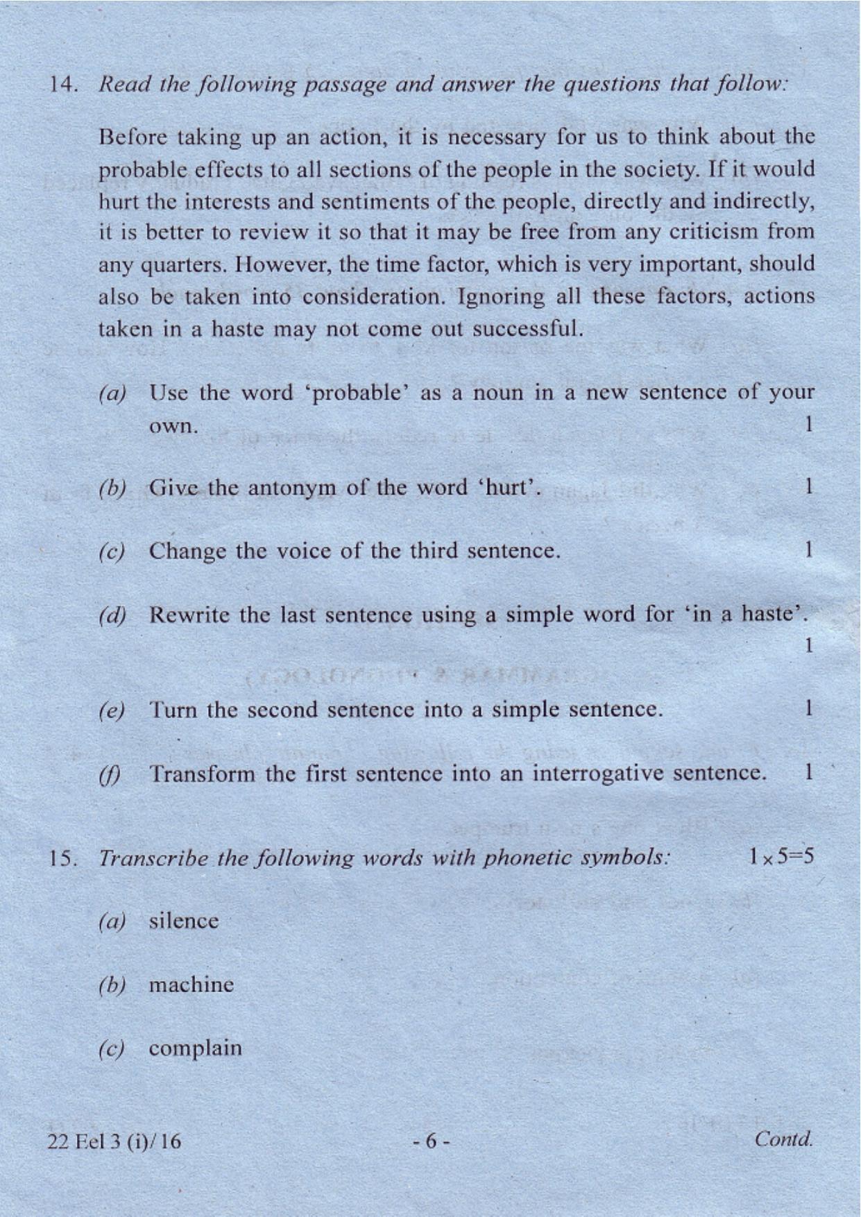 COHSEM Class 12 Elective English 2016 Question Papers - Page 6