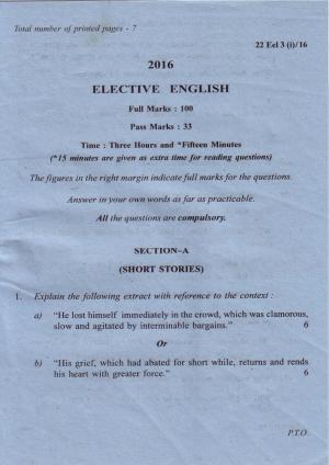 COHSEM Class 12 Elective English 2016 Question Papers