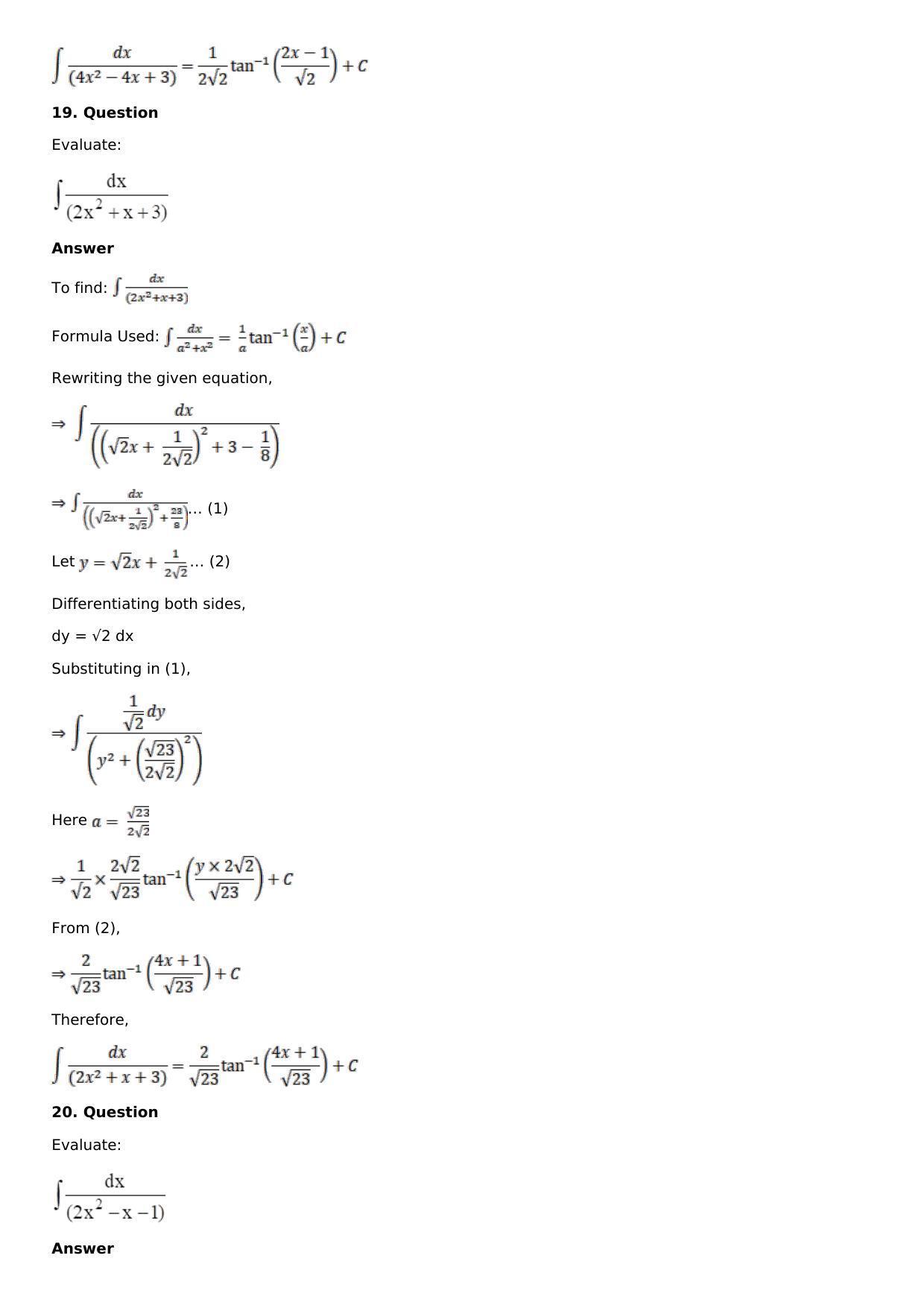 Chapter 14: Some Special Integrals Solutions: RS Aggarwal Class 12 Solutions  - Page 12